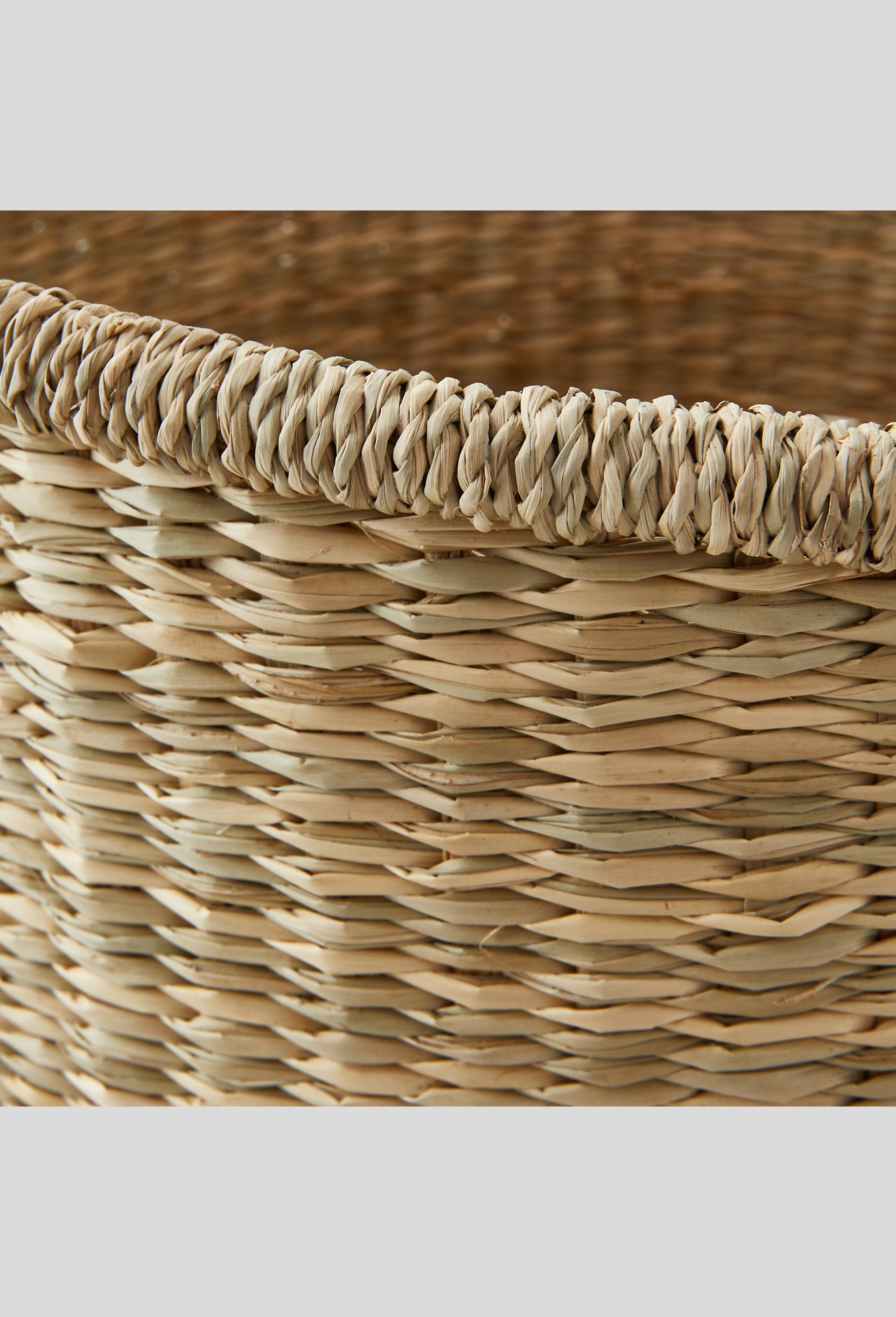 Panier bas et rond en jonc de mer,  D40xH28cm, Beige clair, large image number 1