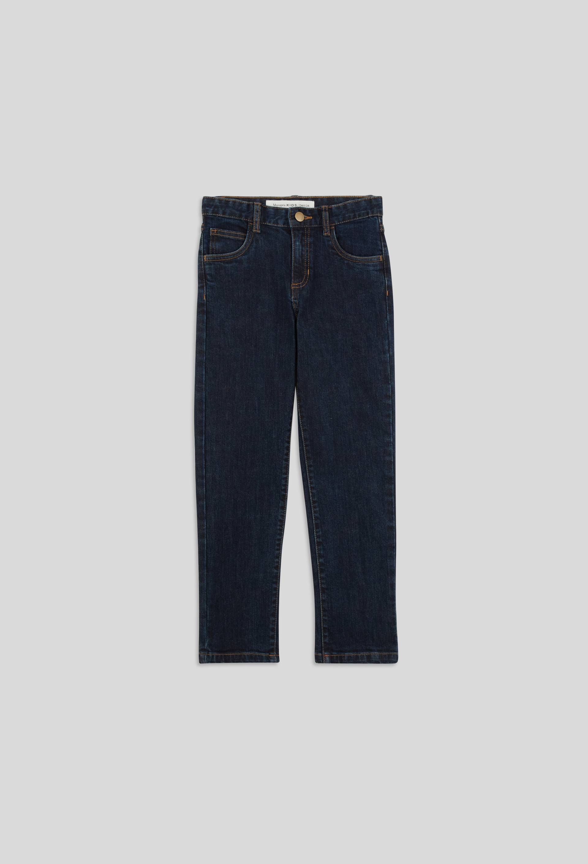 Jean droit taille &eacute;lastiqu&eacute;e en coton BIO GOTS, Bleu, large image number 0