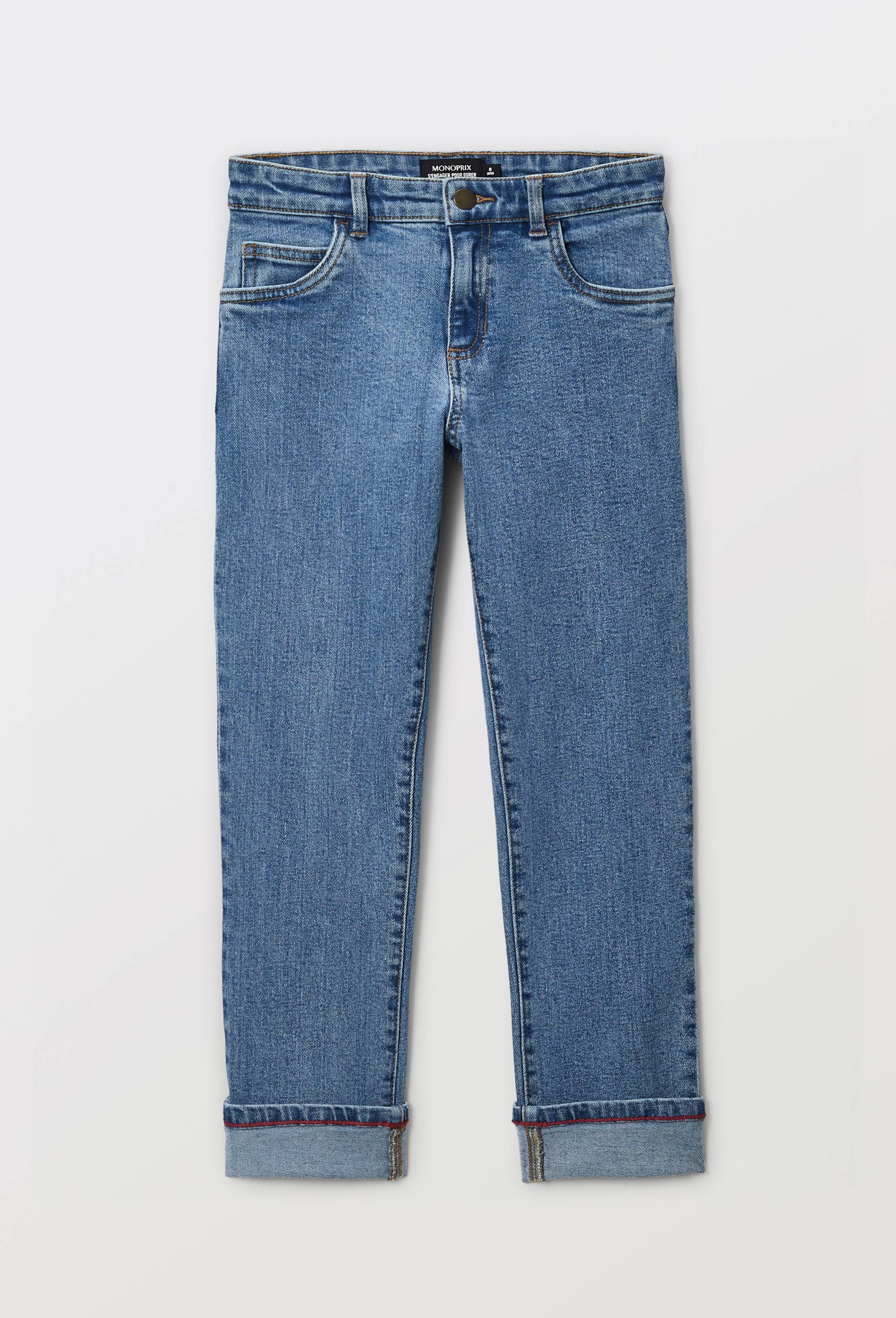 Jean droit taille &eacute;lastiqu&eacute;e en coton BIO GOTS, Bleu fonc&eacute;, large image number 1