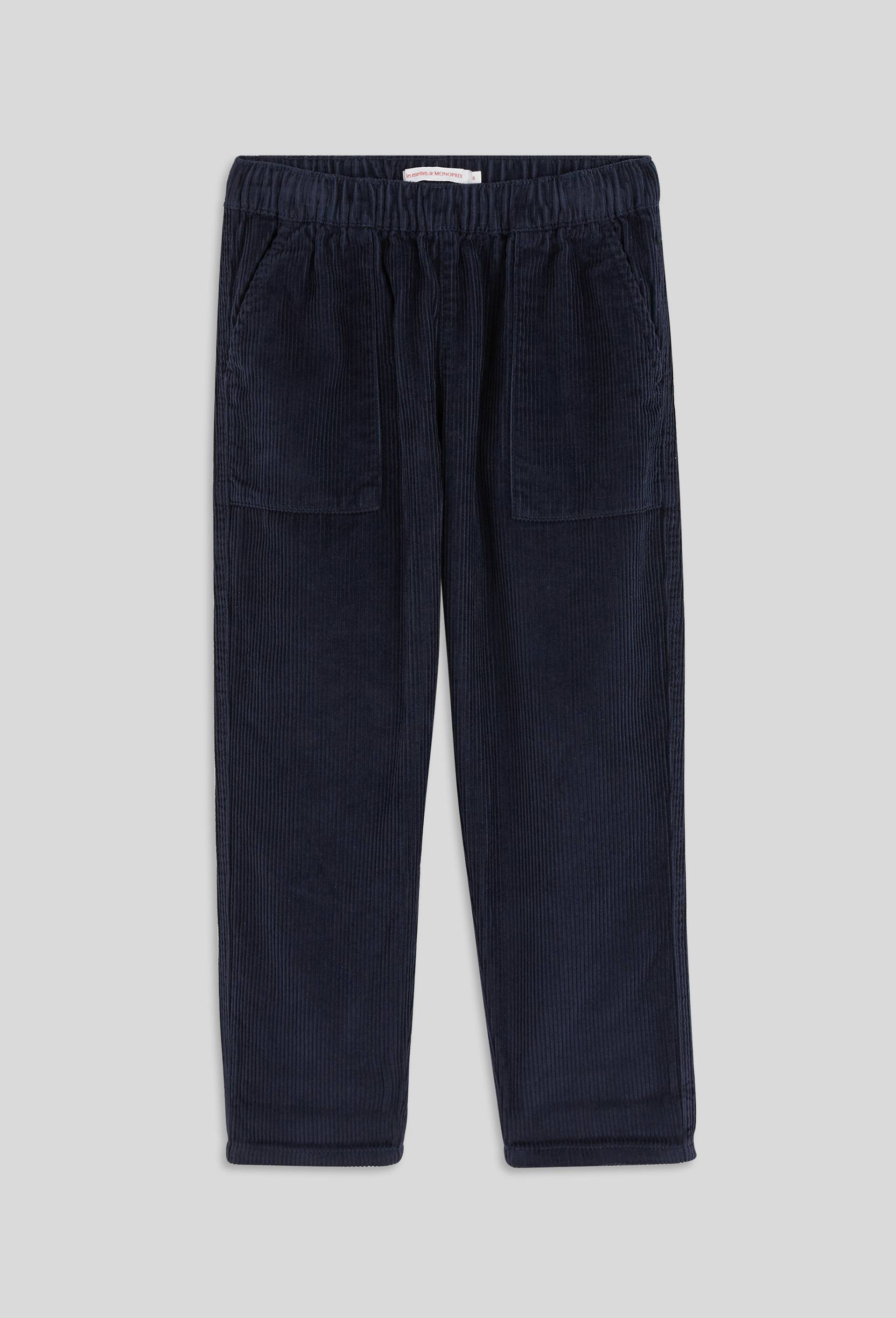 Pantalon droit élastiqué en velours, certifié OEKO-TEX, Bleu foncé, large image number 0