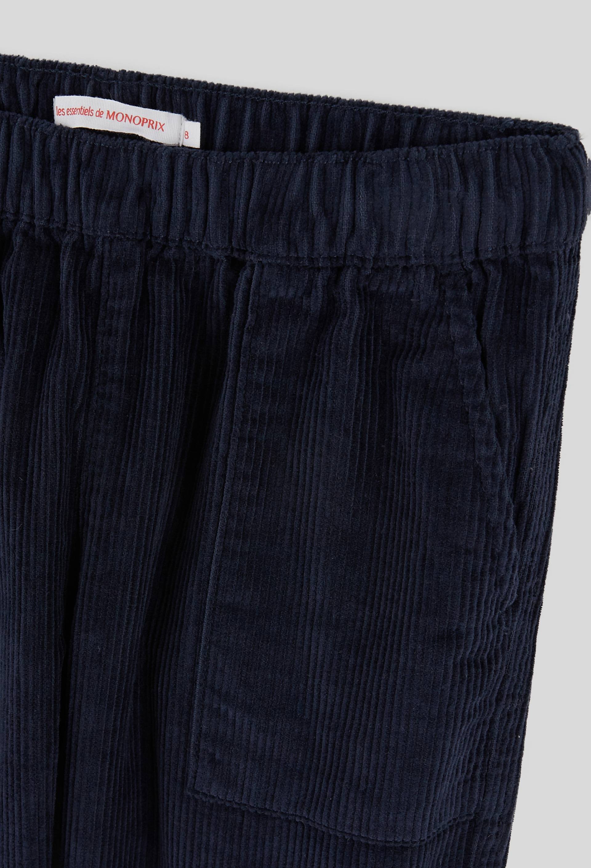 Pantalon droit élastiqué en velours, certifié OEKO-TEX, Bleu foncé, large image number 2