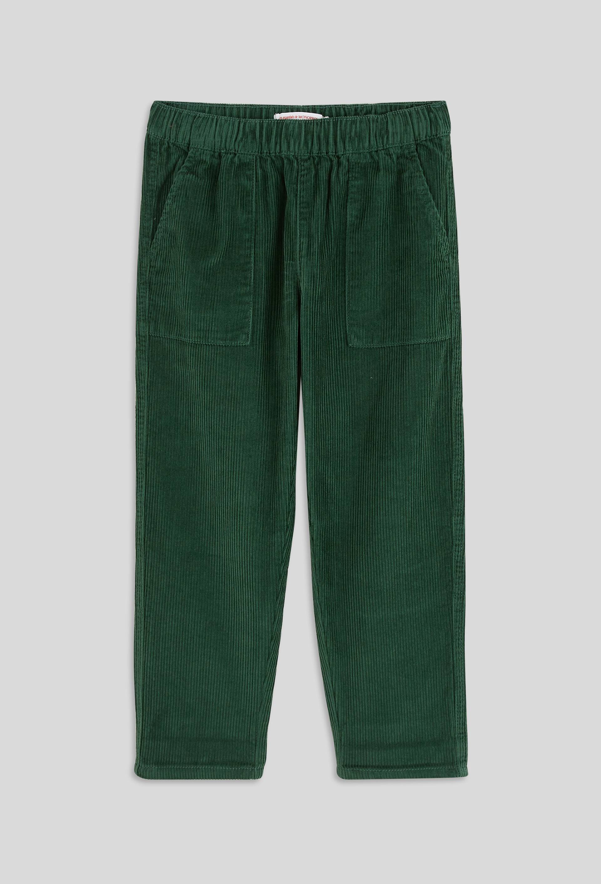 Pantalon droit &eacute;lastiqu&eacute; en velours, certifi&eacute; OEKO-TEX, Vert fonc&eacute;, large image number 0