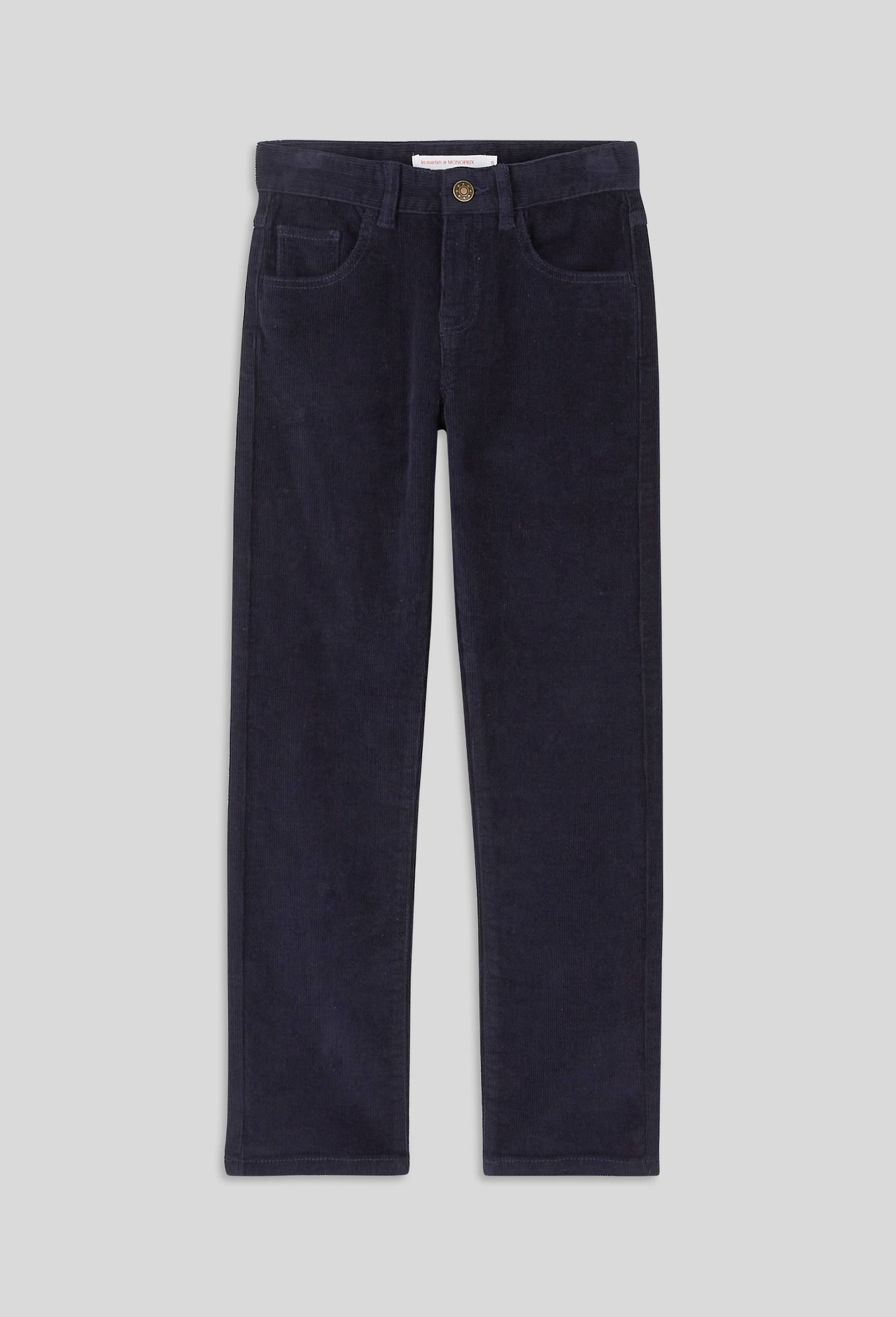 Pantalon droit en velours, Bleu fonc&eacute;, large image number 0.0