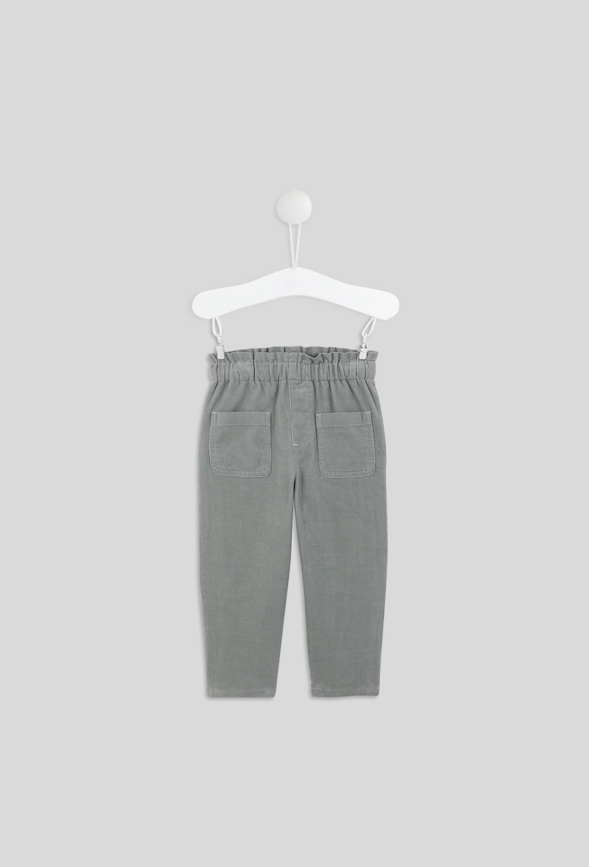 Pantalon uni en velours doublé taille élastique, fille, OEKO-TEX, Vert, large image number 0