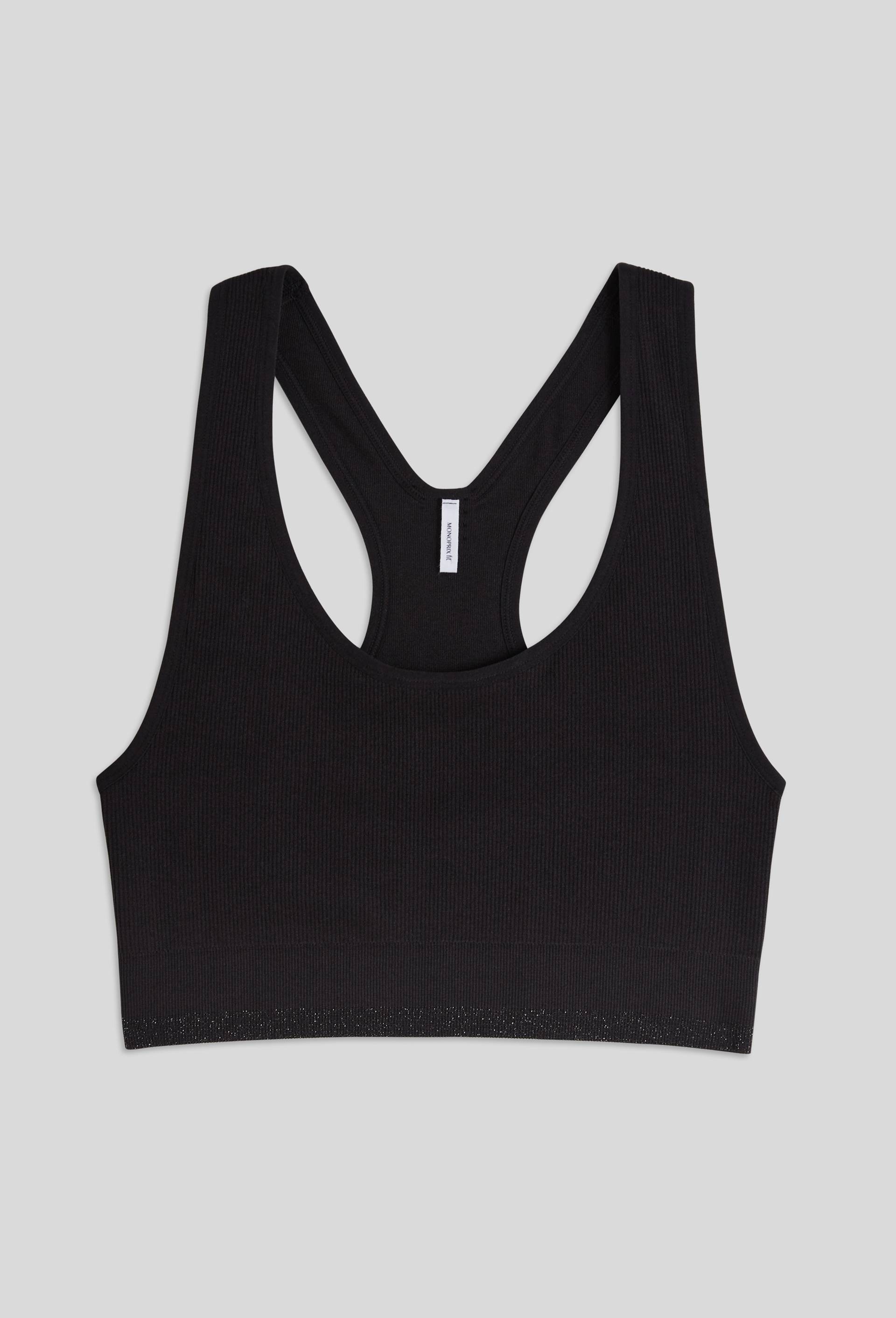 Brassière de sport côtelée avec détail lurex, Noir, large image number 2