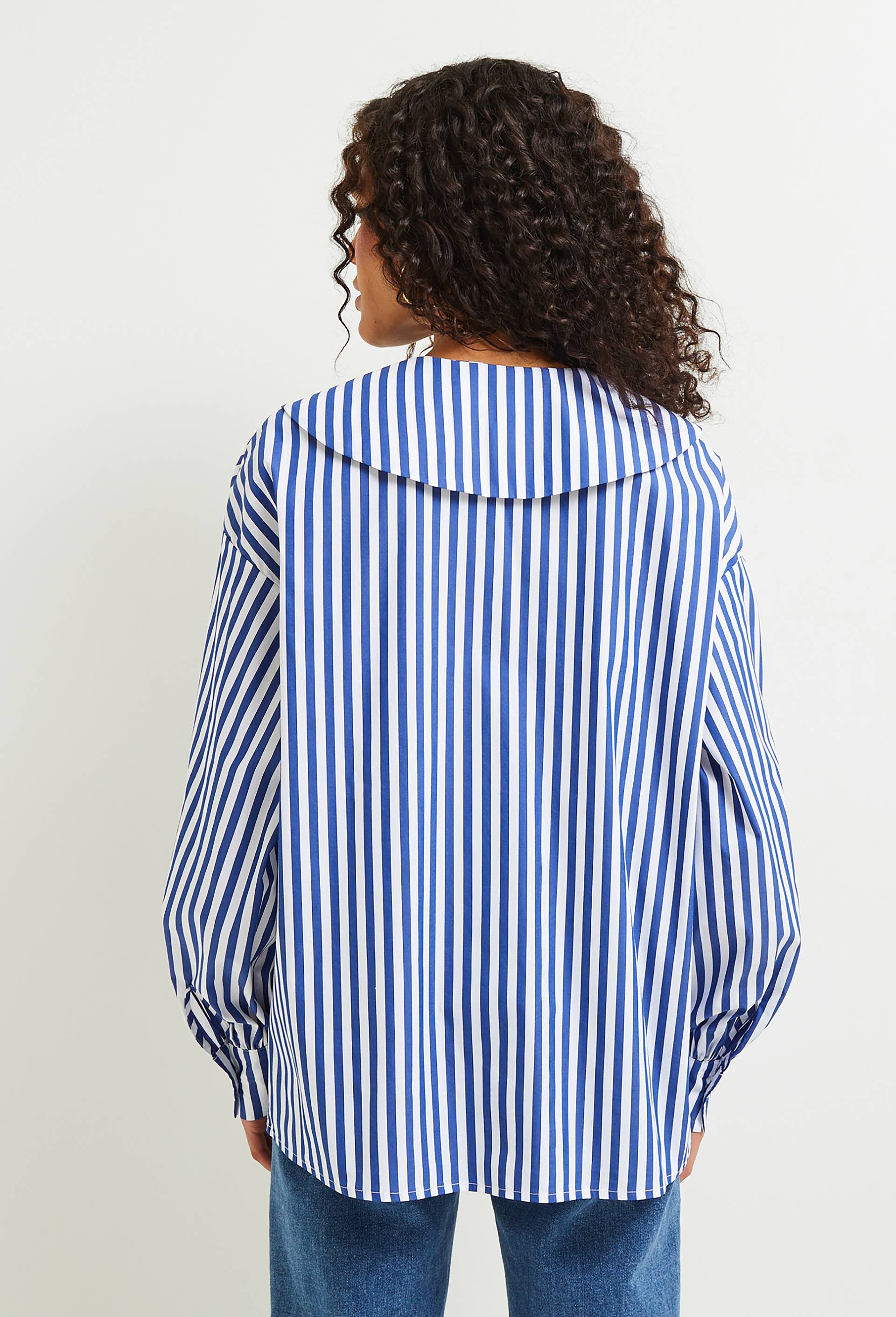 Chemise grand col rayée en coton BIO, Bleu, large image number 1.0