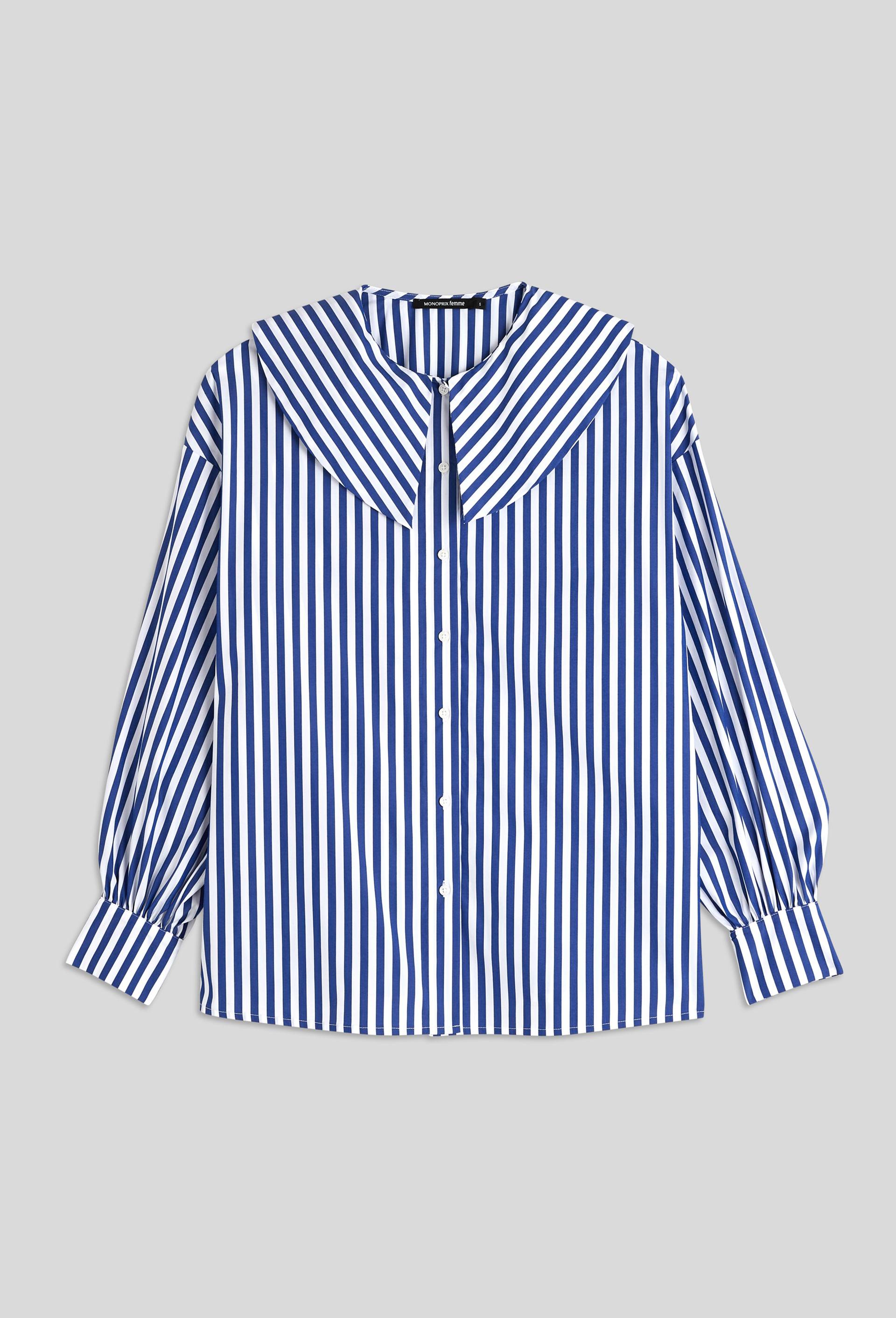 Chemise grand col rayée en coton BIO, Bleu, large image number 2
