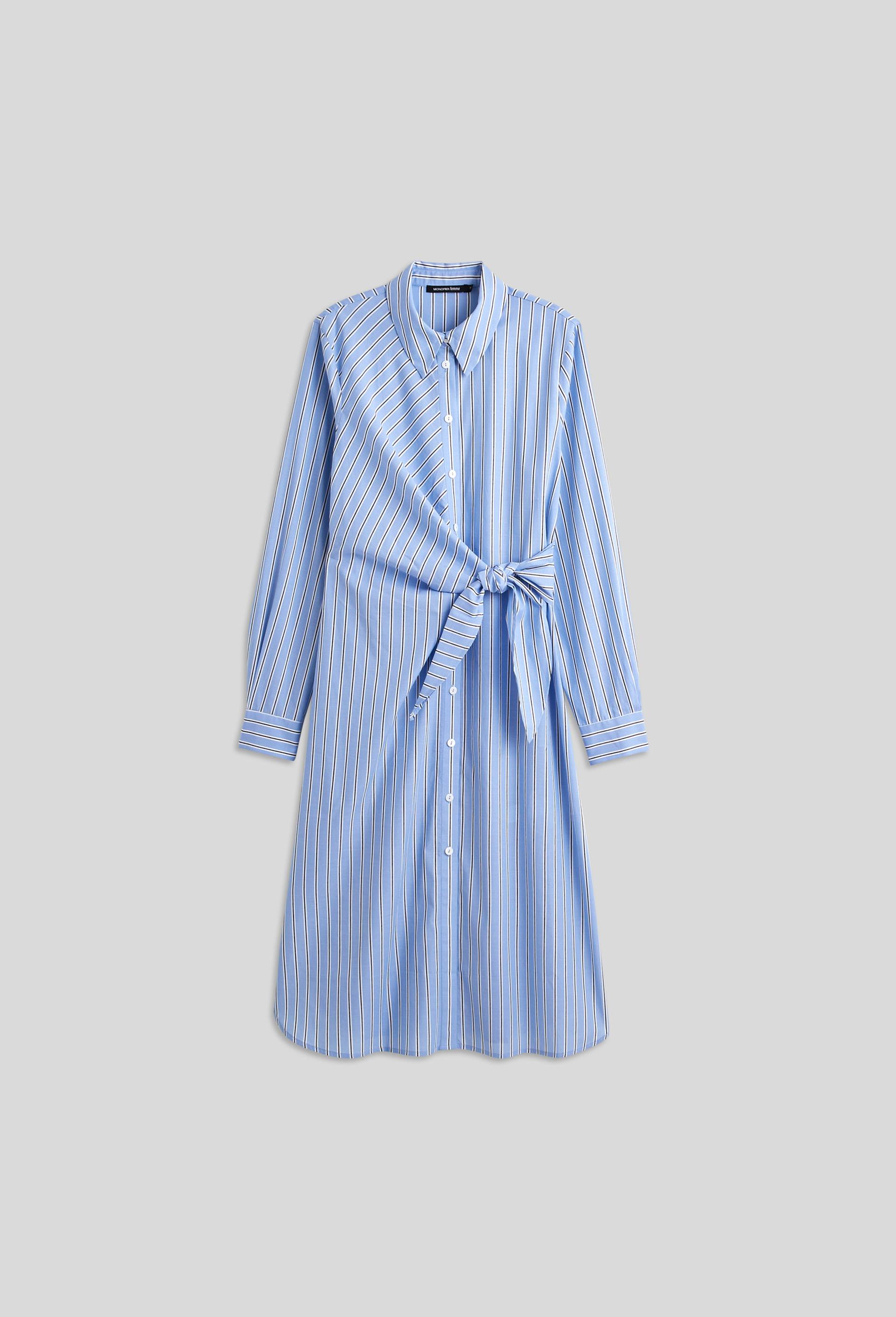 Robe cintrée drapée à rayures en coton BIO, BLEU, large image number 2