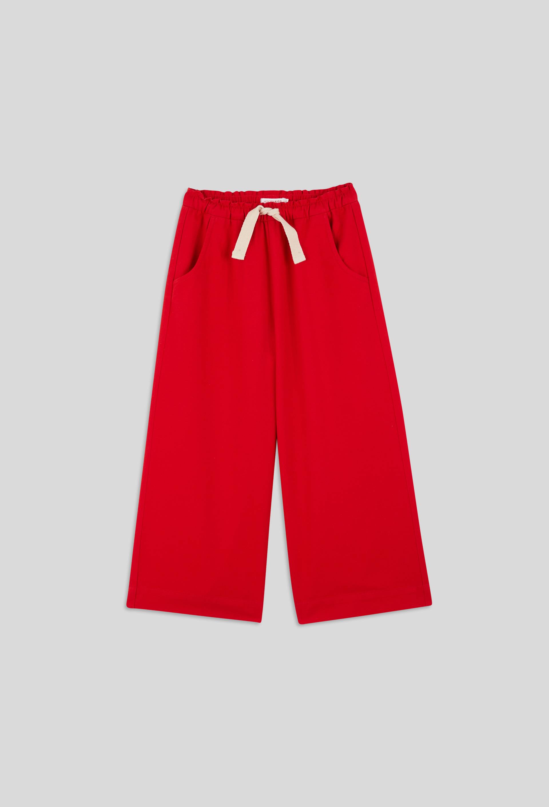 Pantalon large en coton twill uni, certifié OEKO-TEX, Rouge, large image number 0.0
