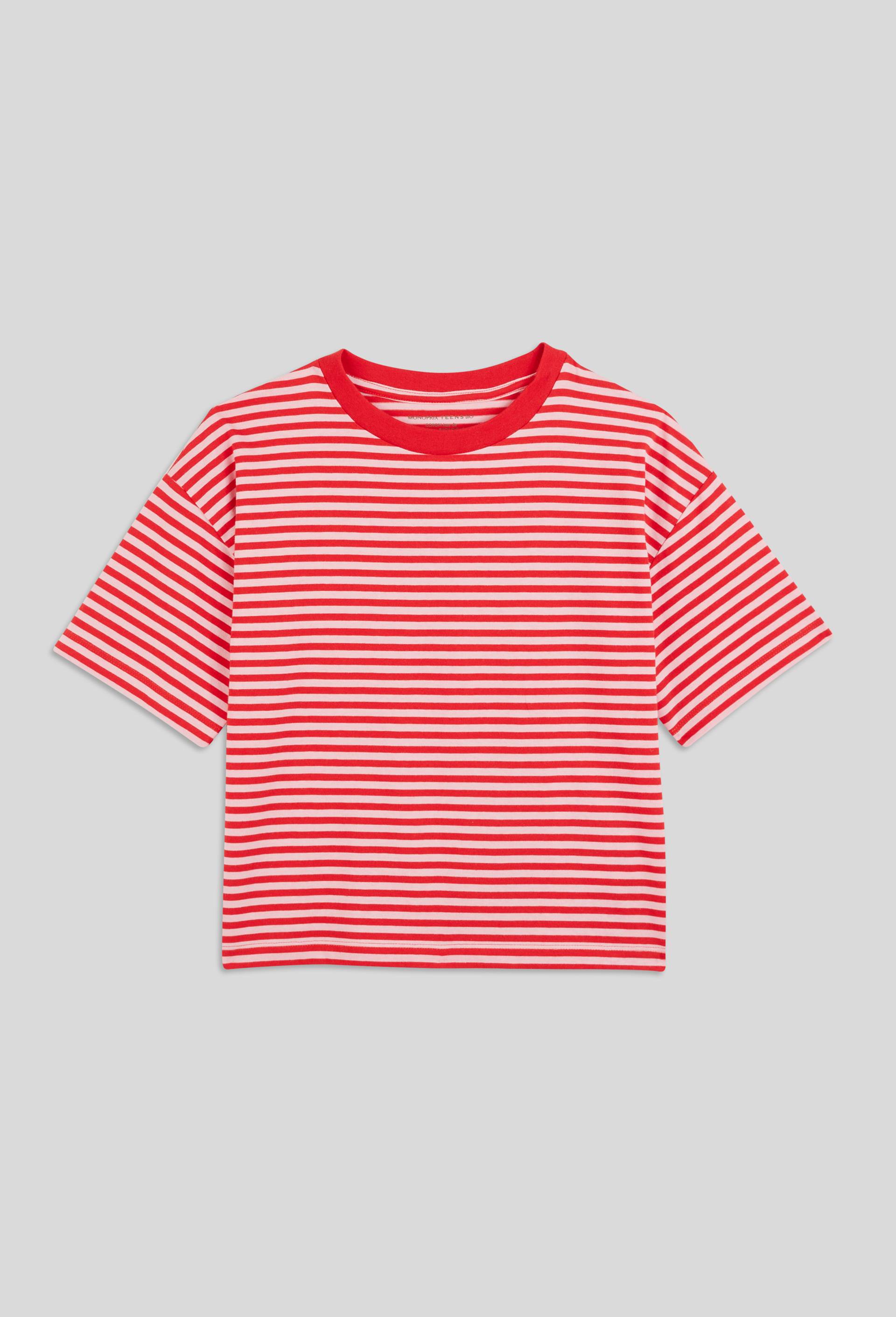 T-shirt manches courtes rayé en coton BIO, certifié OEKO-TEX, Rouge, large image number 1