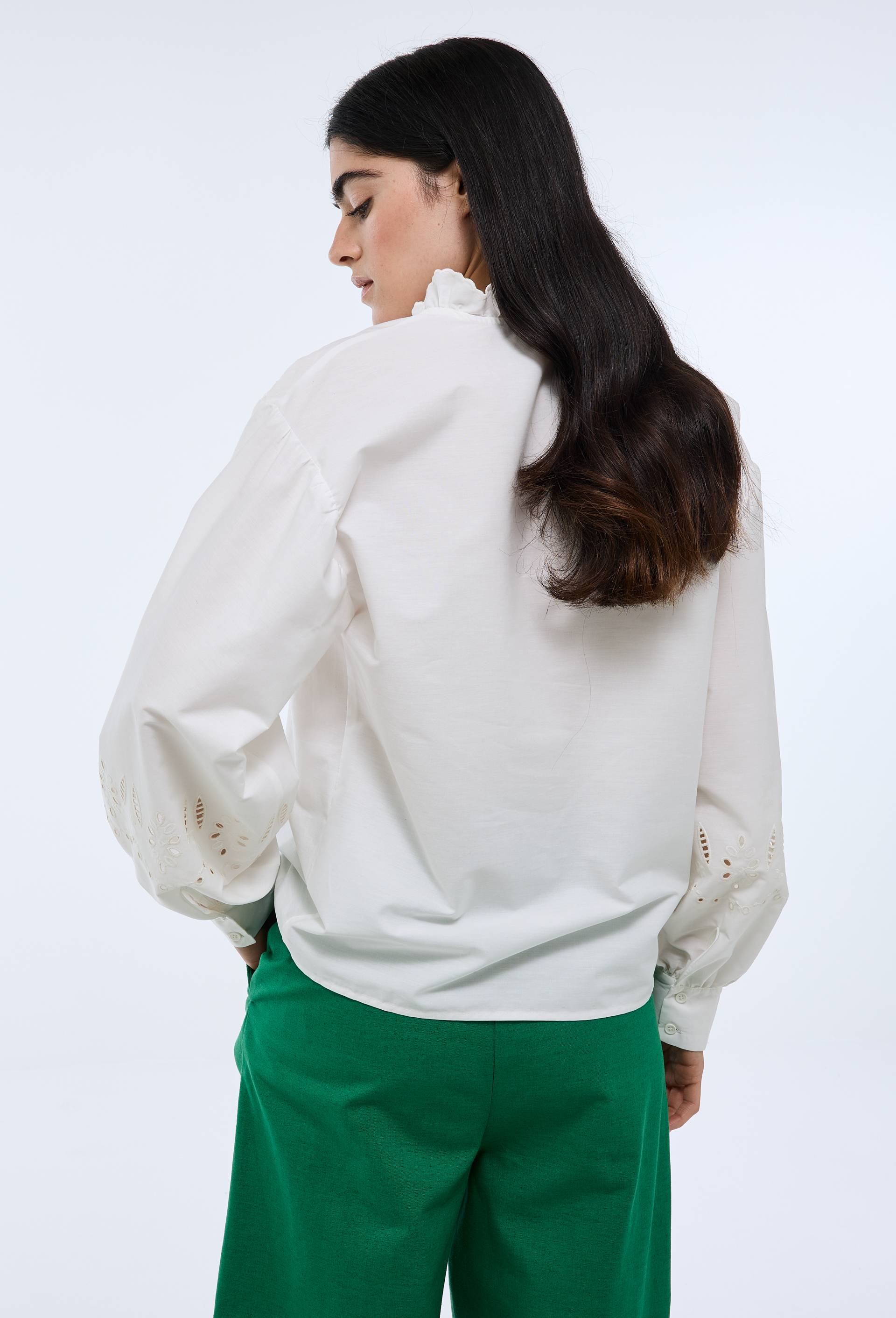 Chemise manches longues broderie col en coton BIO GOTS, Ecru, large image number 1