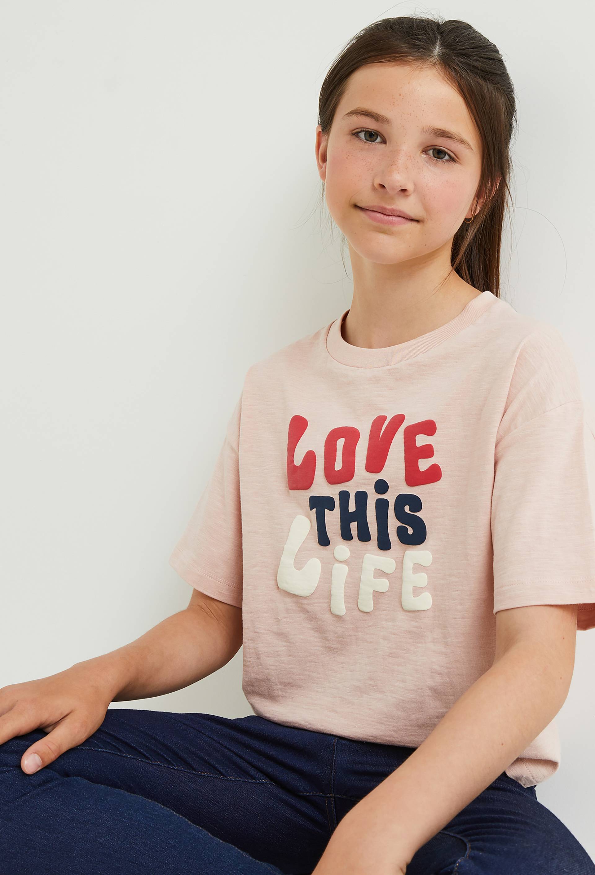 T-shirt manches courtes imprimé en coton BIO, certifié OEKO-TEX, Rose clair, large image number 0