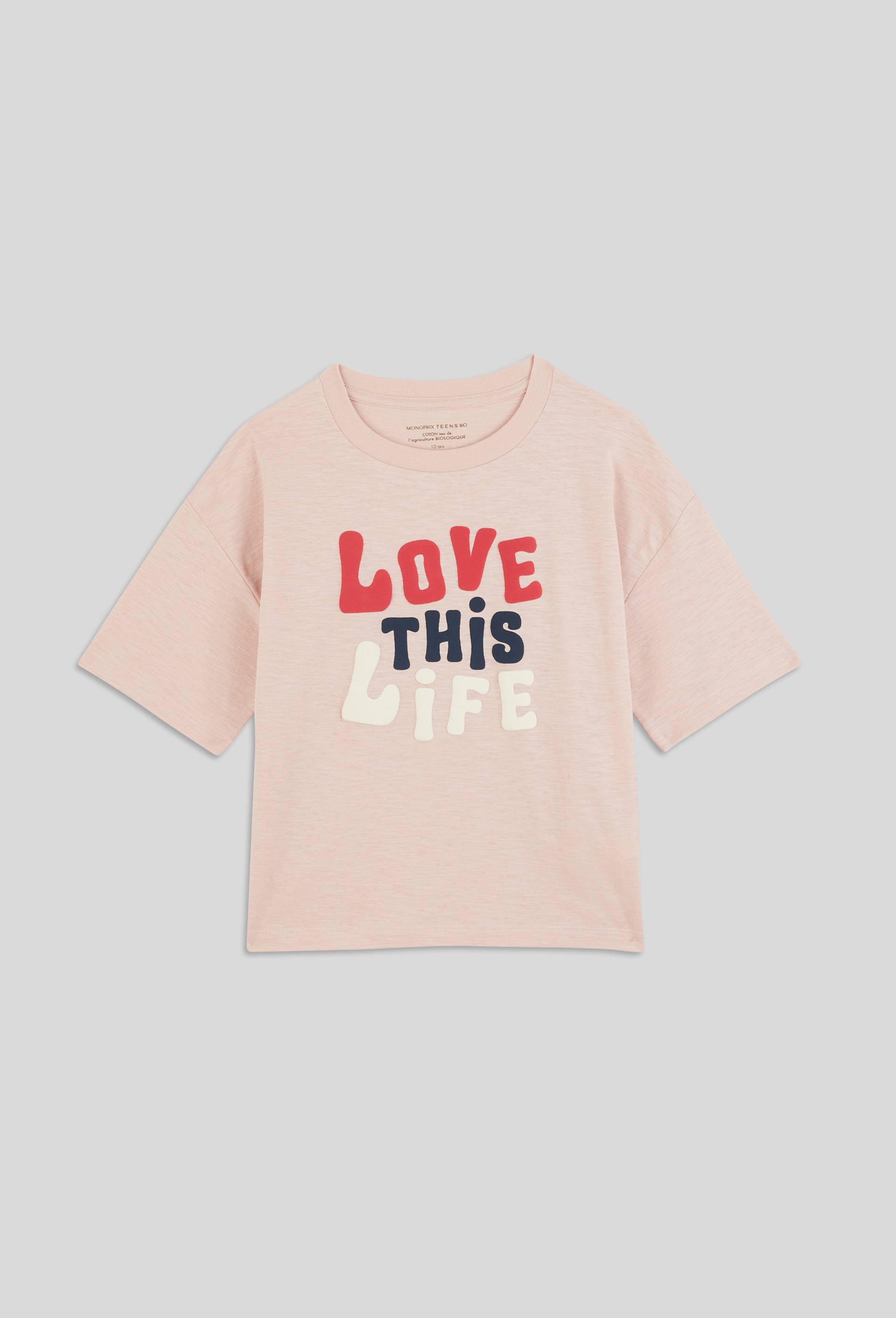 T-shirt manches courtes imprimé en coton BIO, certifié OEKO-TEX, Rose clair, large image number 1