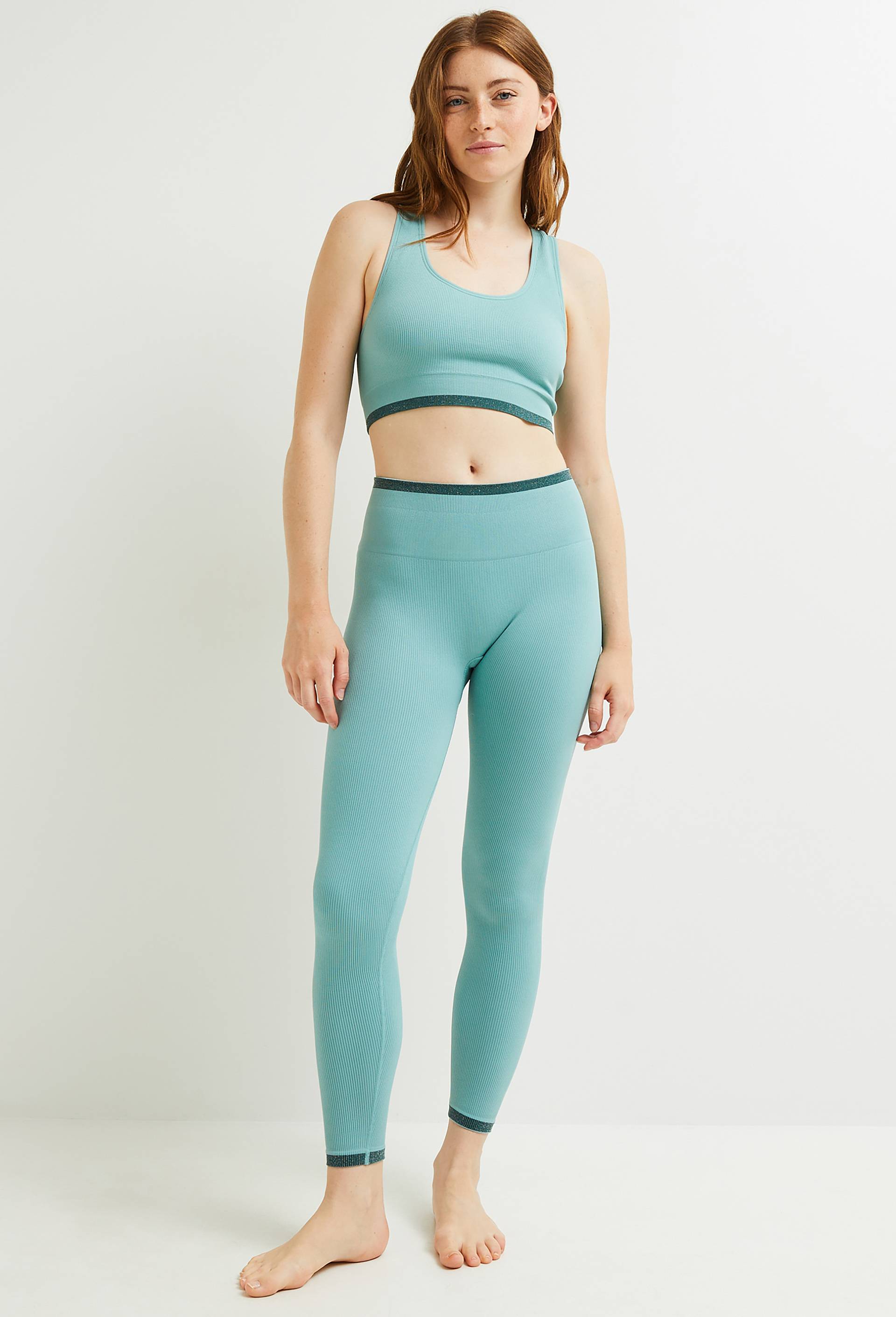 Legging de sport côtelé avec détail lurex, Bleu, swatch image
