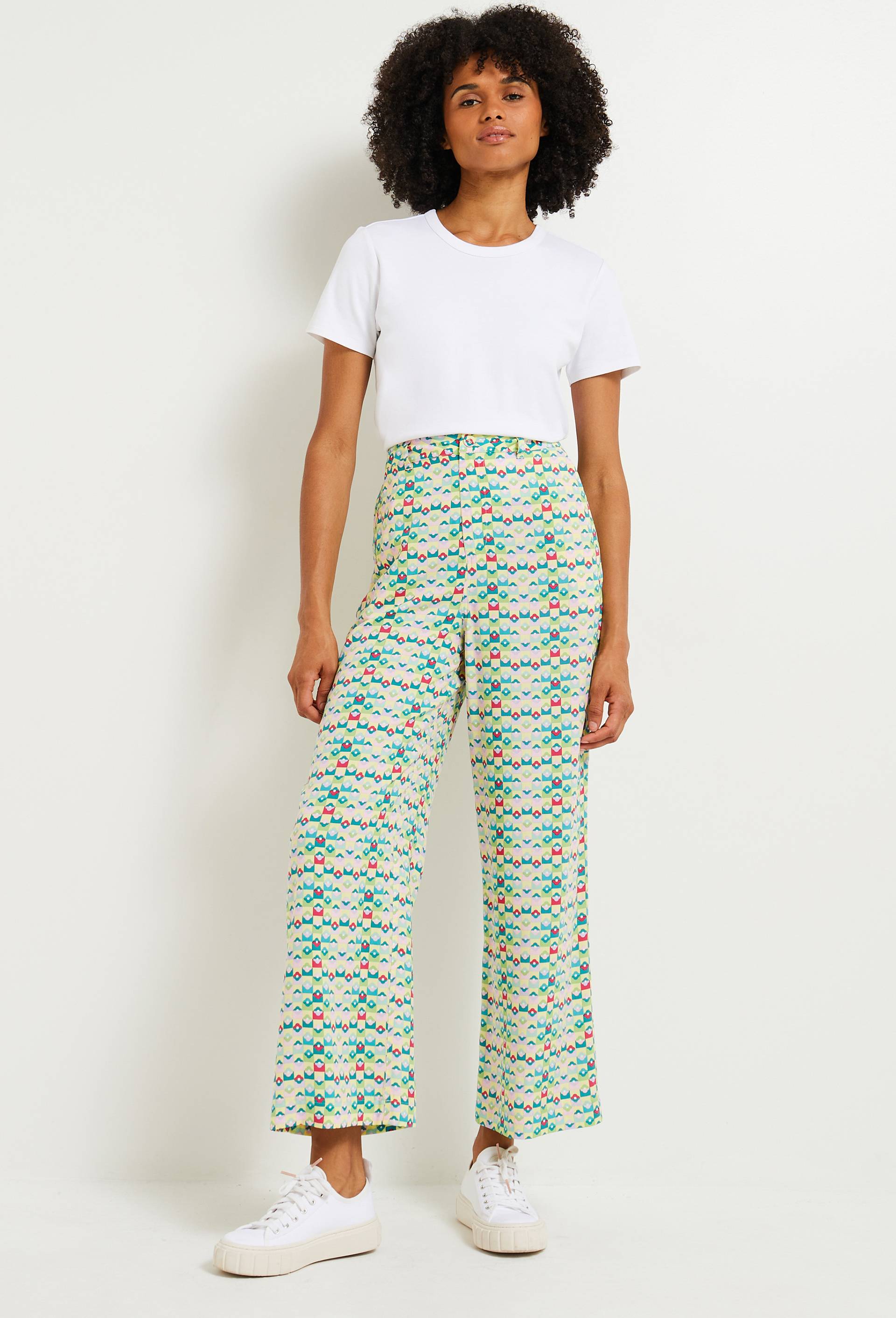 Pantalon large imprimée, certifié EcoVero et Oeko-Tex, Jaune clair, large image number 0.0