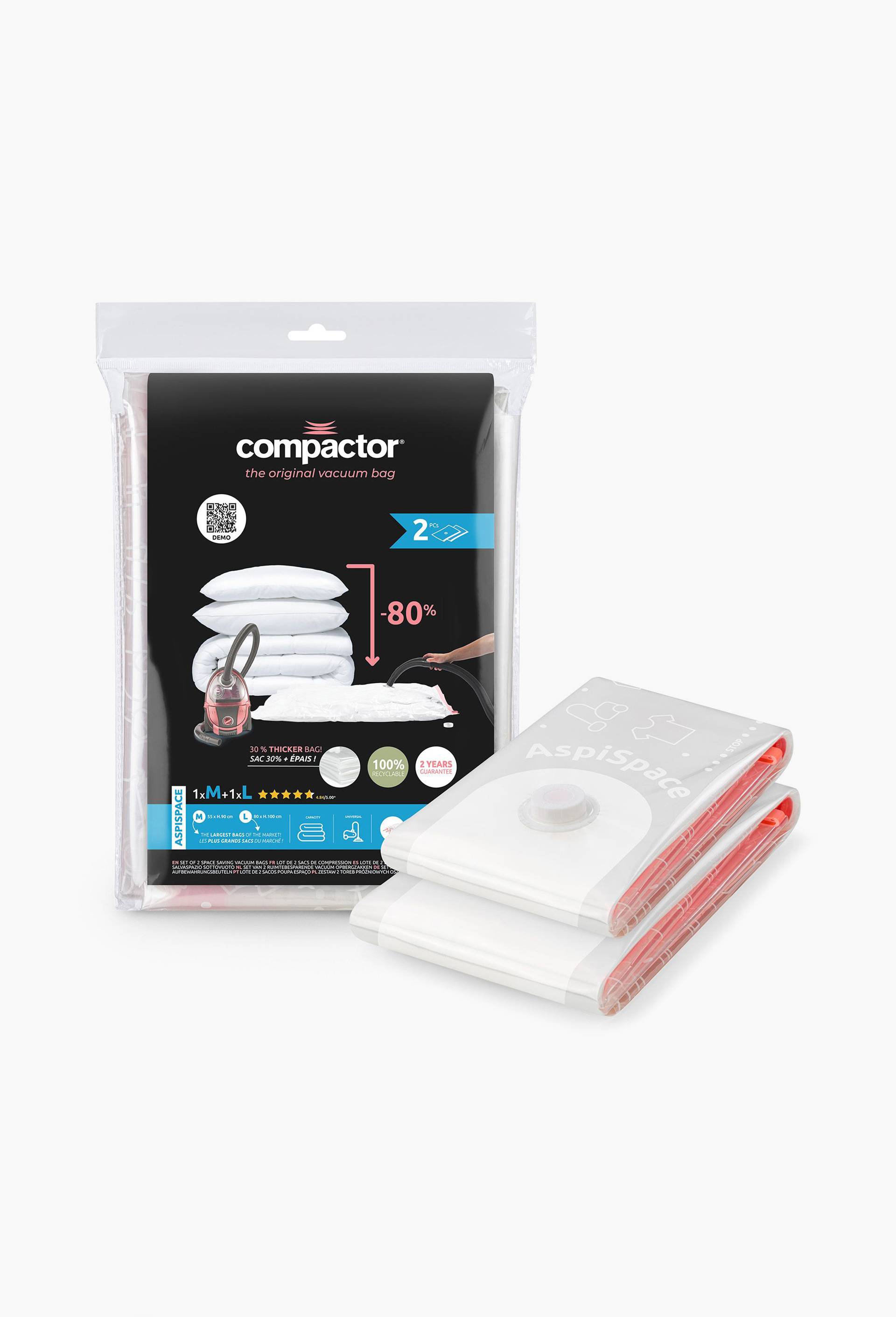 Lot de 2 sacs de compression sous vide, Transparent, large image number 0