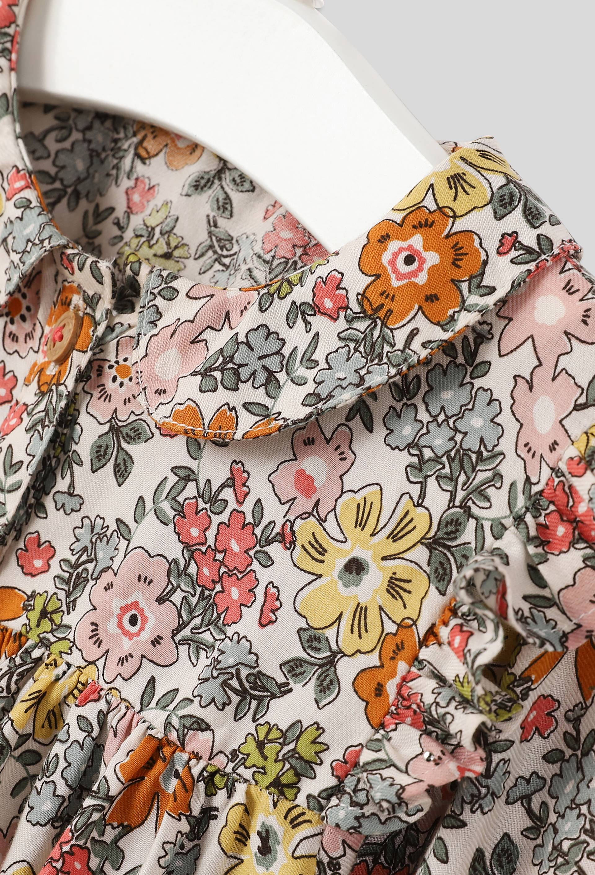 Blouse imprimée fleurs à boutons devant col claudine manches longues, fille, en coton BIO, OEKO-TEX, Ecru, large image number 2