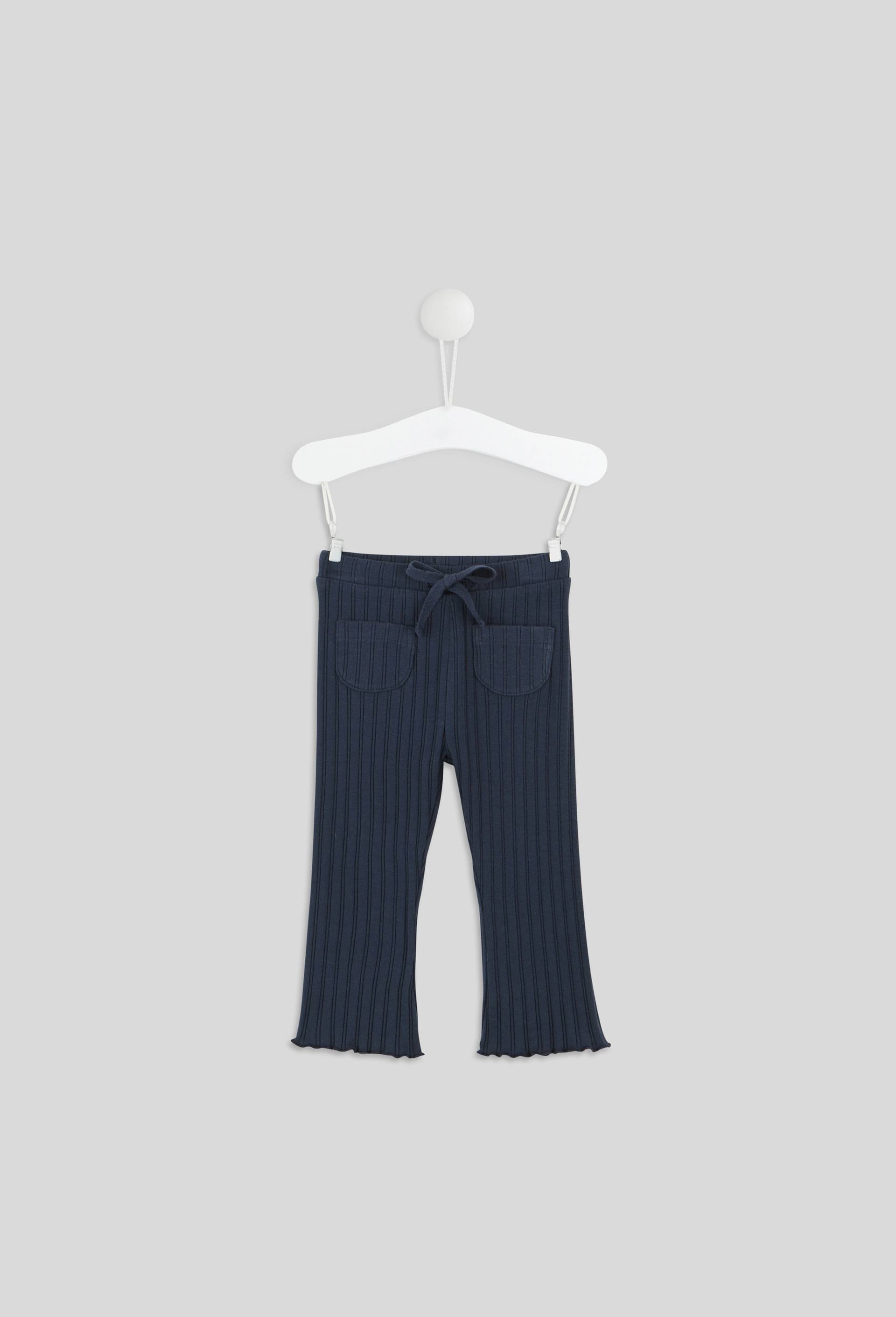 Pantalon uni large en bas de jambes en maille en coton BIO, certifié OEKO-TEX, Bleu foncé, large image number 0.0