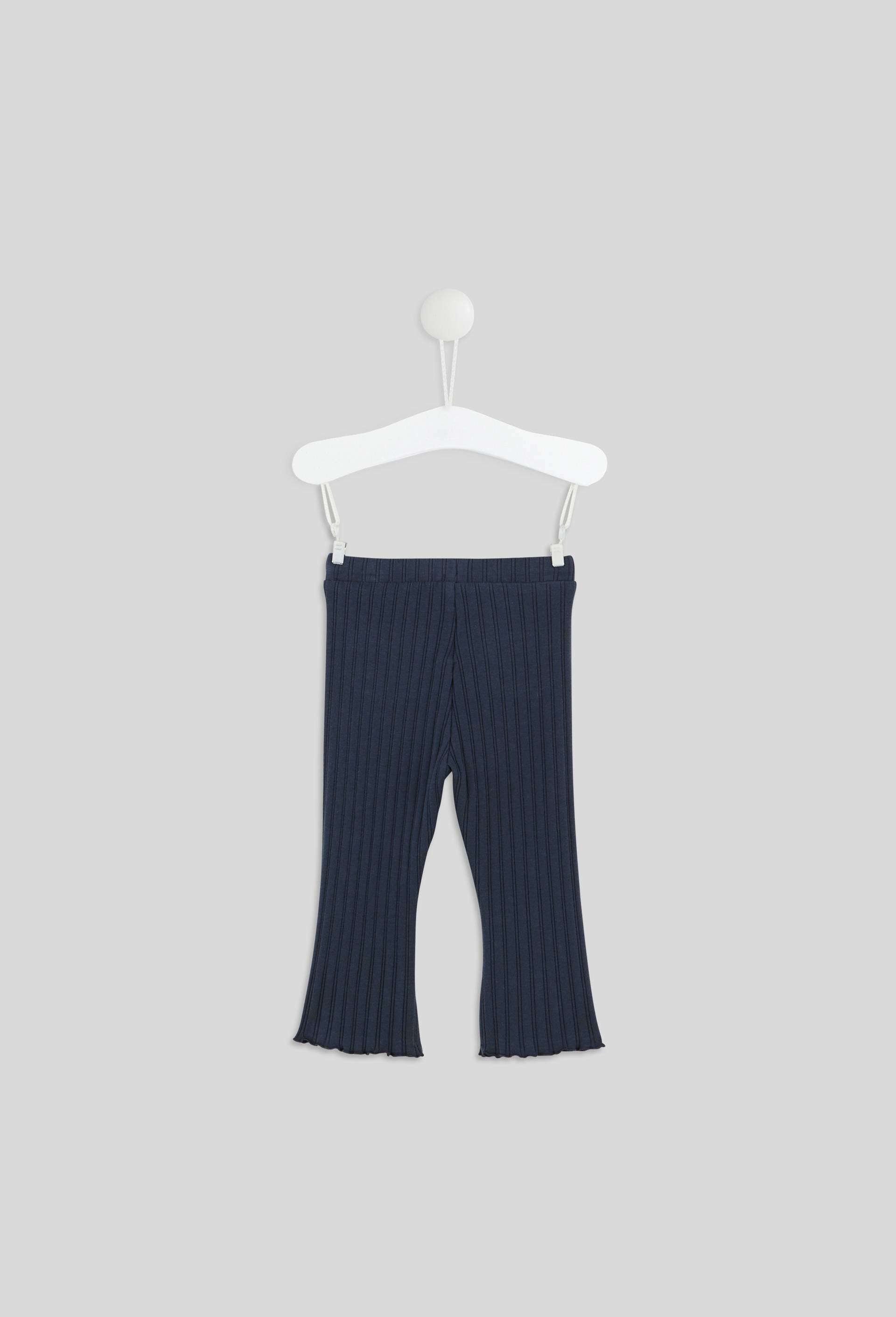 Pantalon uni large en bas de jambes en maille en coton BIO, certifié OEKO-TEX, Bleu foncé, large image number 1
