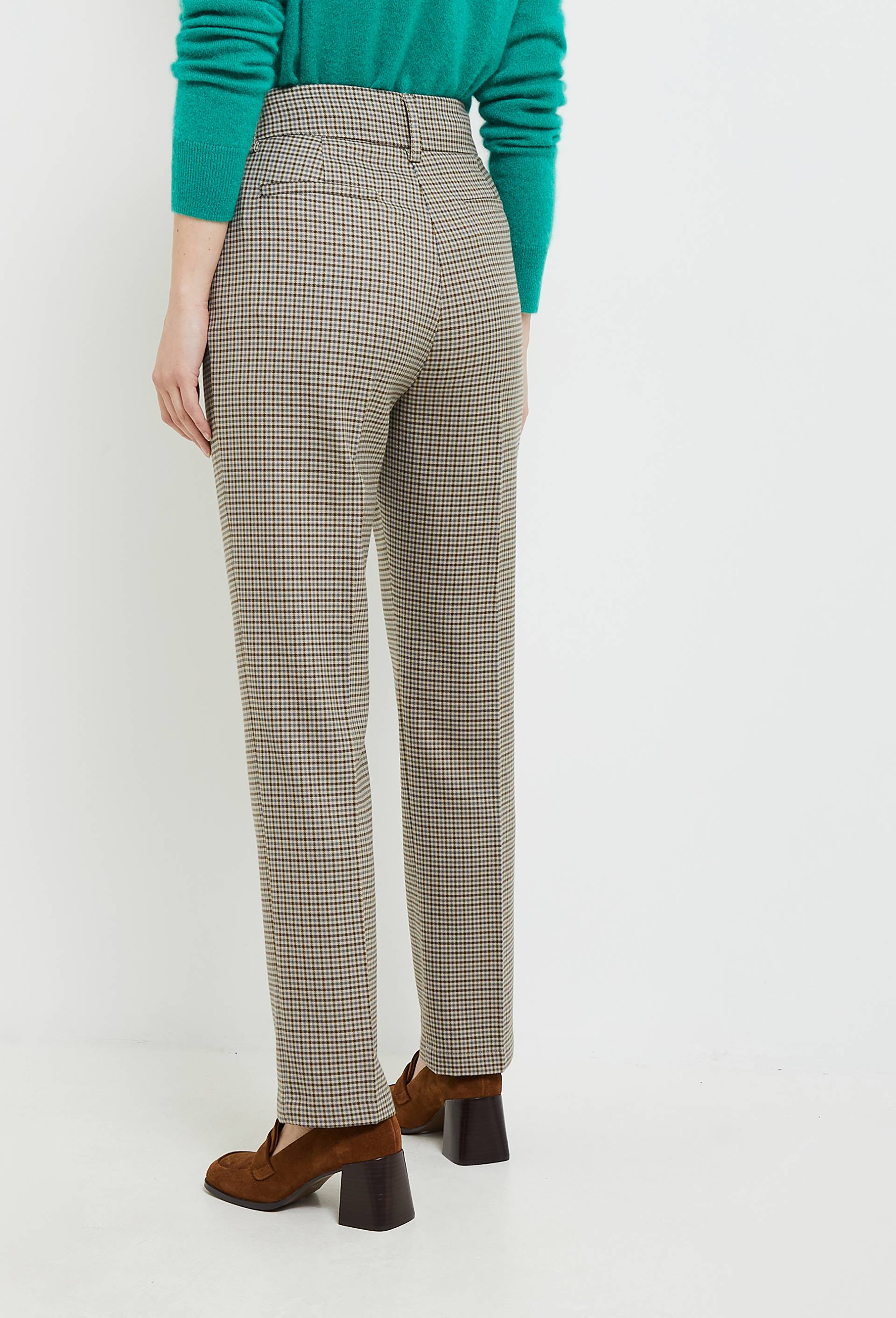 Pantalon droit plis cassé à carreaux, certifié Oeko-Tex, Beige, large image number 1