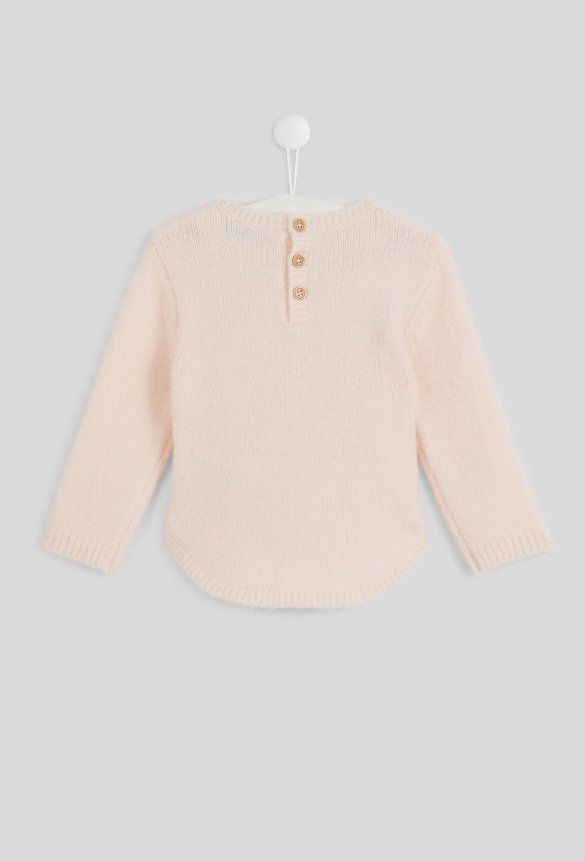 Pull manches longues col rond uni avec pompons brod&eacute;s, certifi&eacute; OEKO-TEX, Rose clair, large image number 1