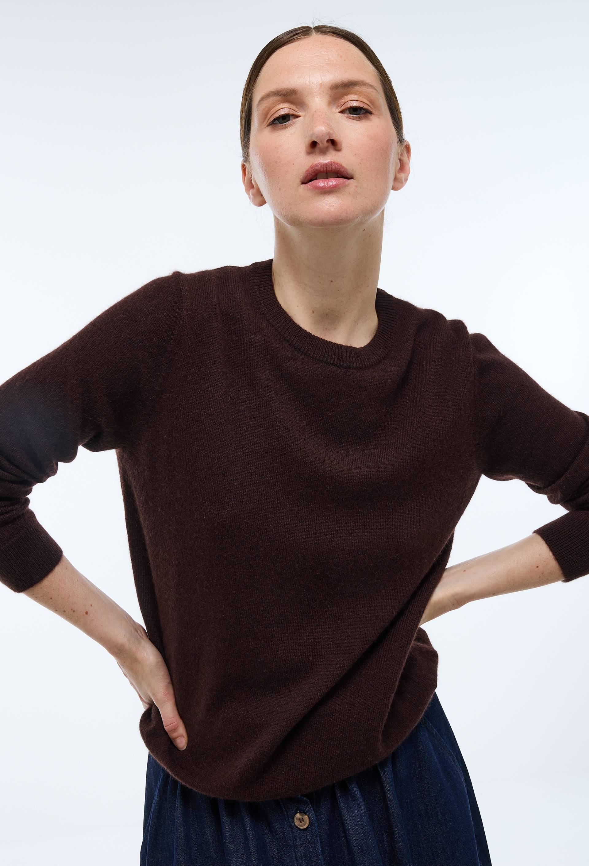 Pull uni col rond en 100% cachemire, Brun clair, large image number 0