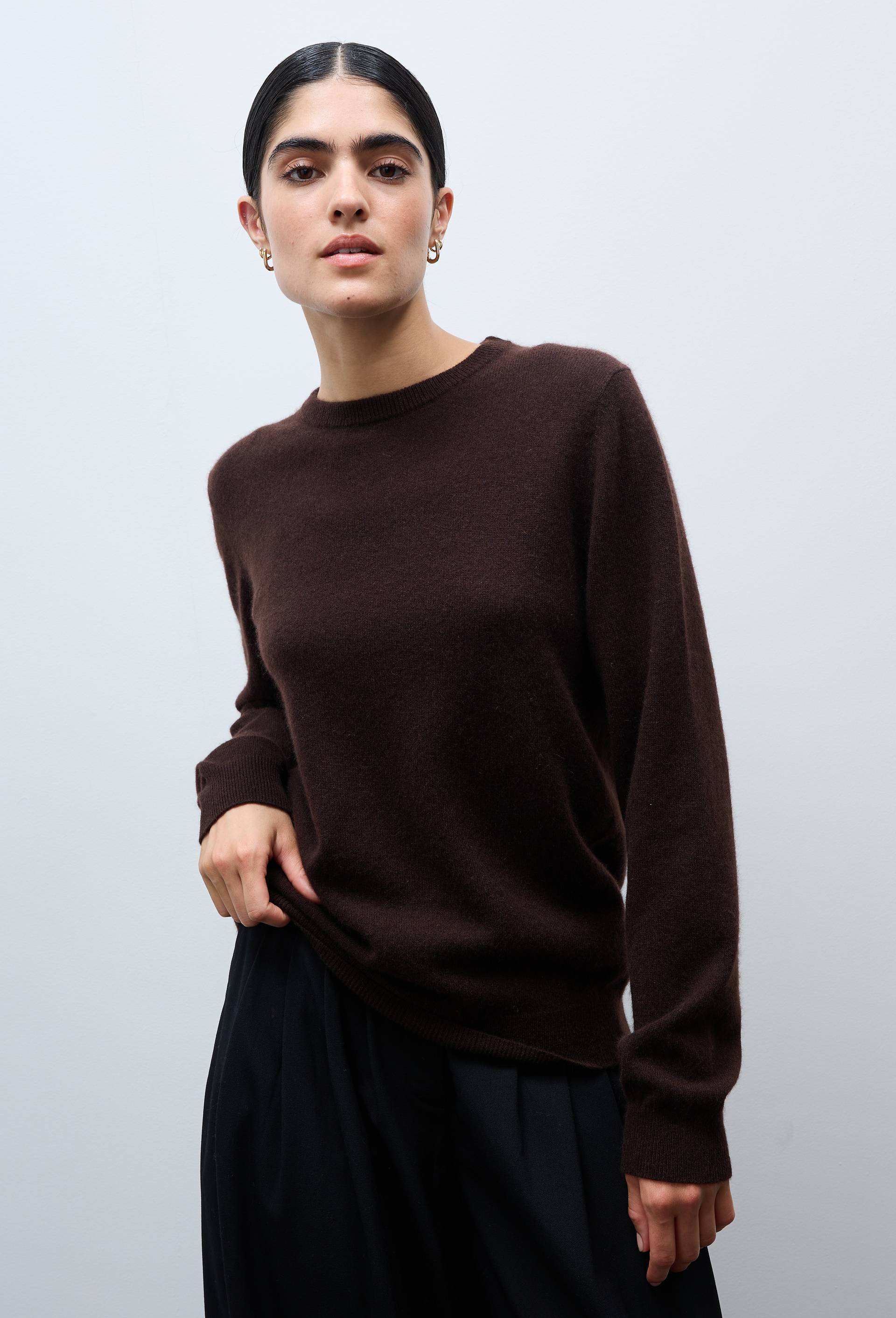 Pull uni col rond en 100% cachemire, Brun clair, large image number 0