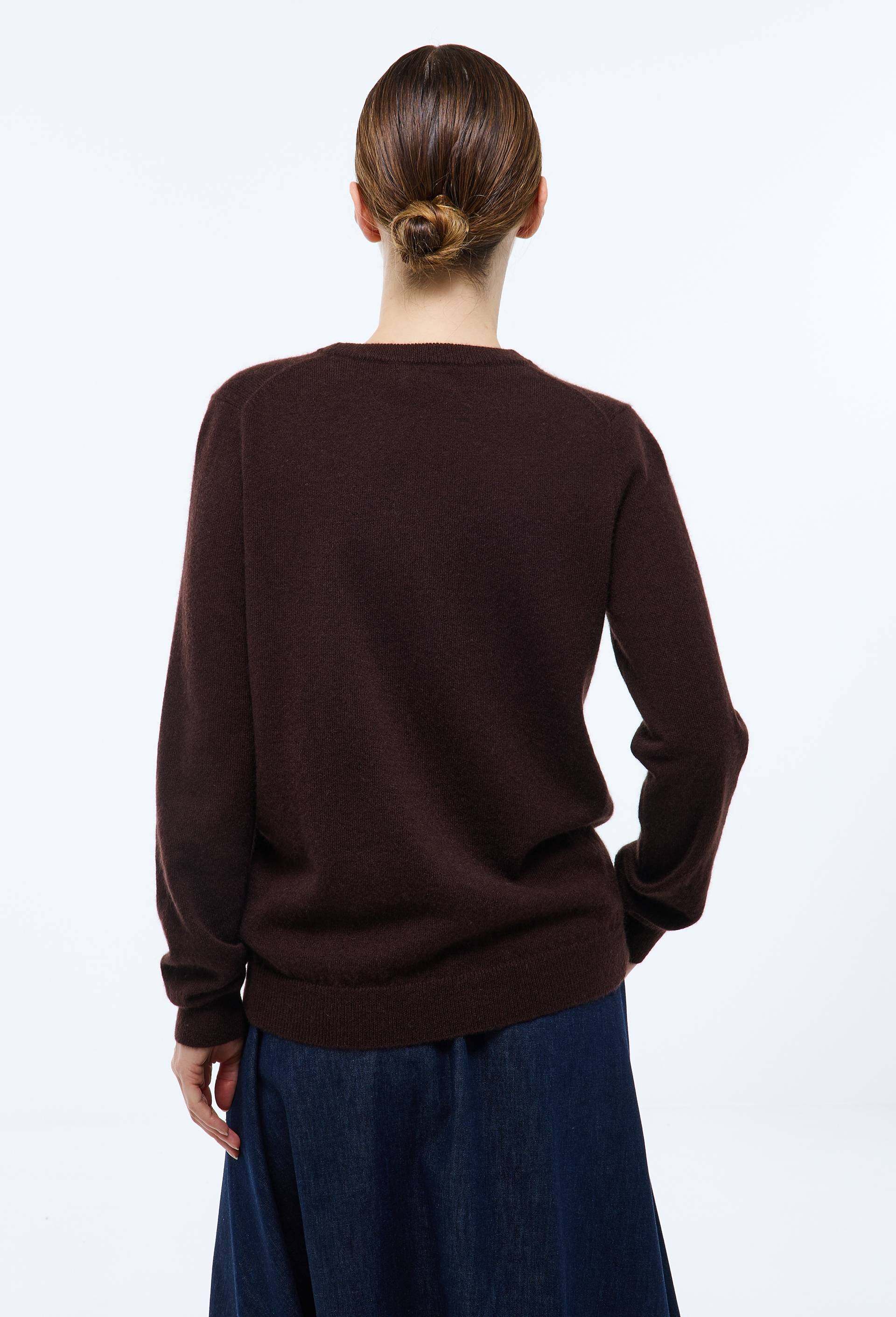 Pull uni col rond en 100% cachemire, Brun clair, large image number 1