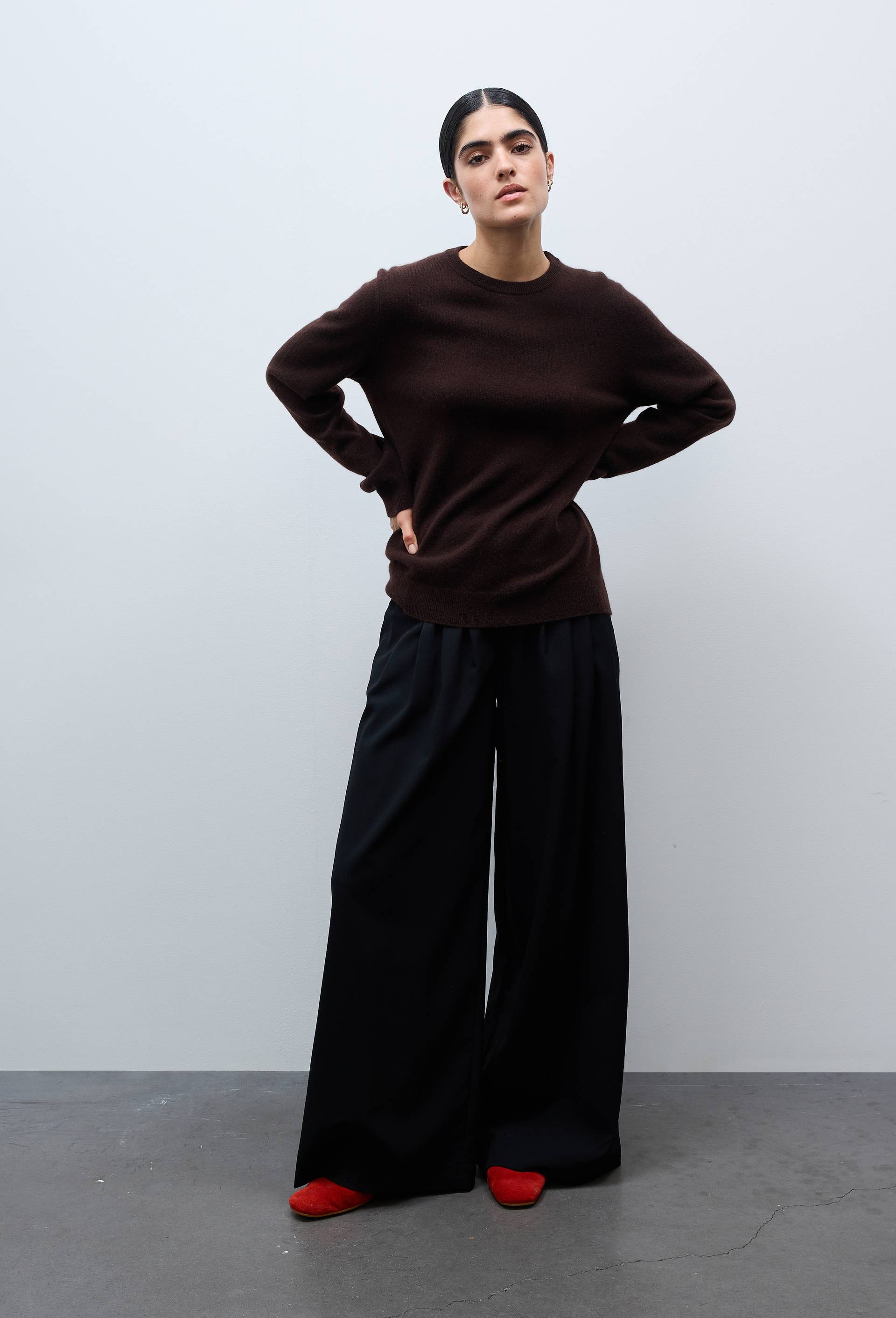 Pull uni col rond en 100% cachemire, Brun clair, large image number 1.0