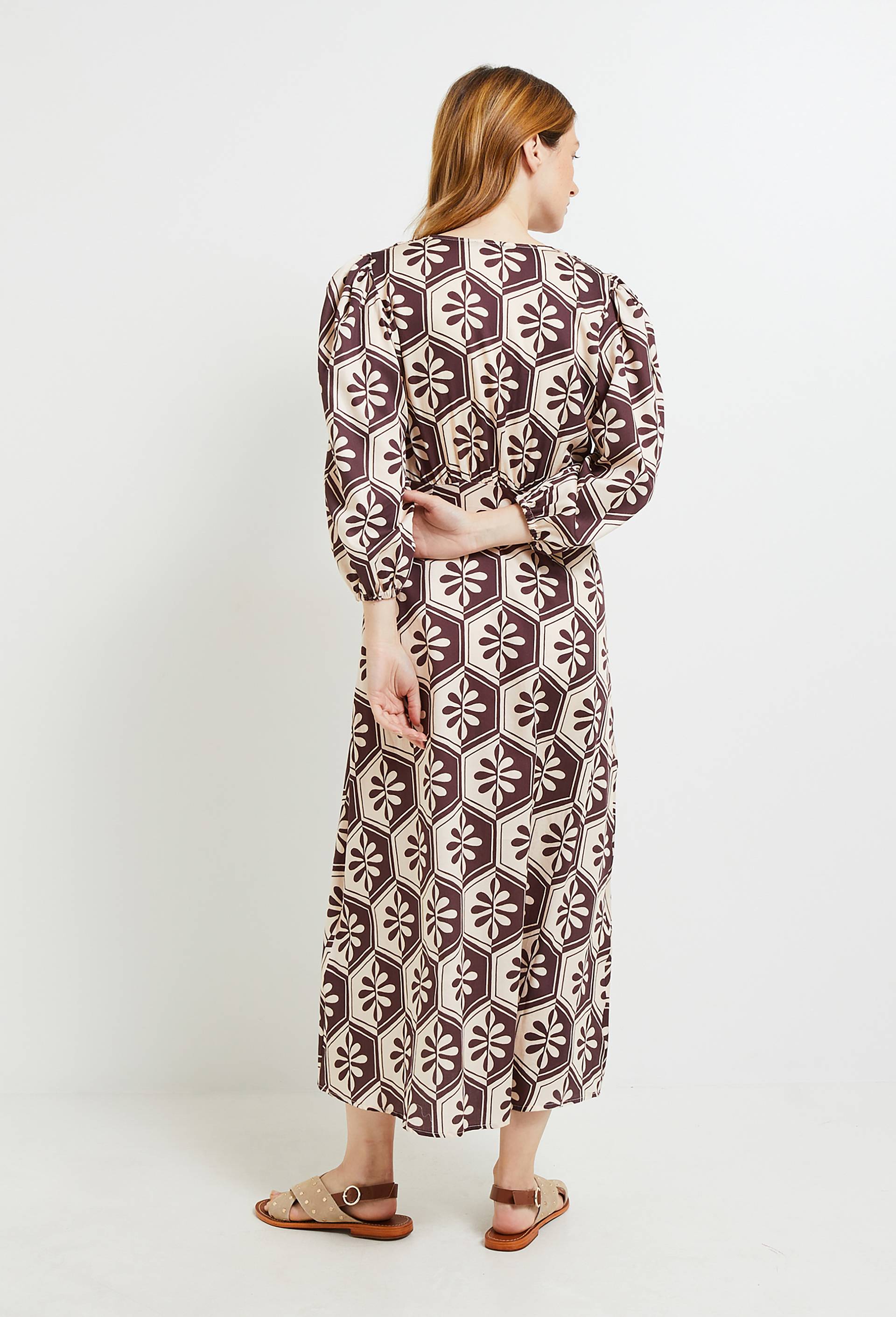 Robe longue imprim&eacute;e, certifi&eacute; Oeko-Tex, Ecru, large image number 1