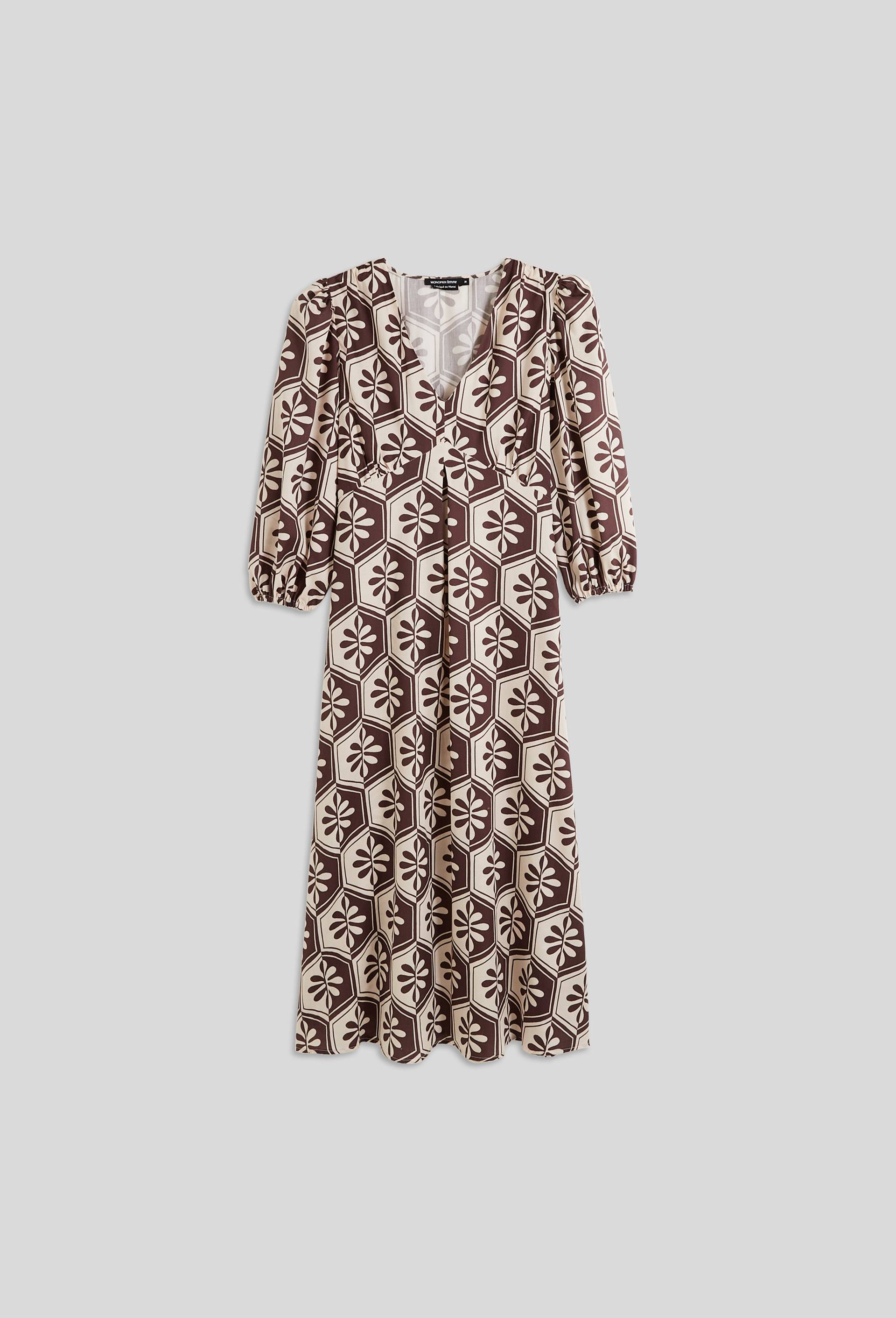 Robe longue imprim&eacute;e, certifi&eacute; Oeko-Tex, Ecru, large image number 2