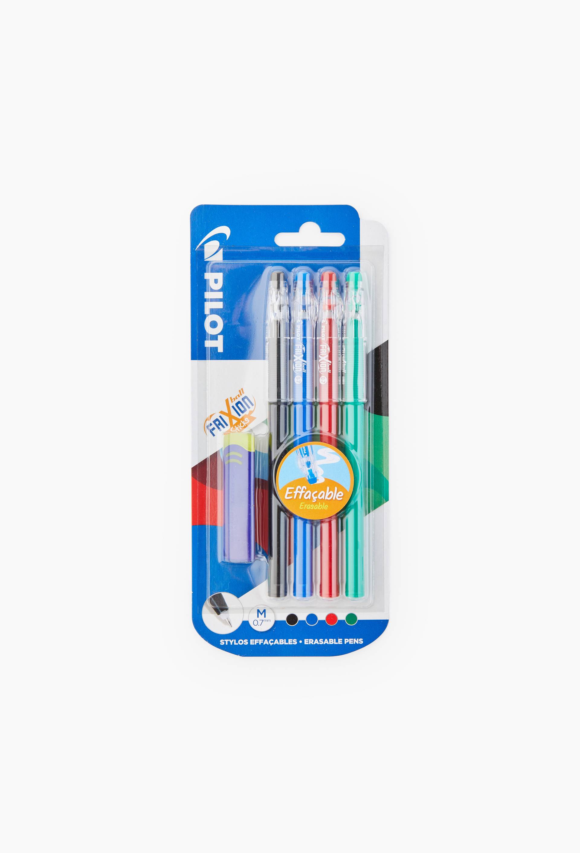 4 rollers Frixion Stick + 1 gomme, encres bleue, noire, rouge et verte, pointe moyenne, Multicolore, large image number 0