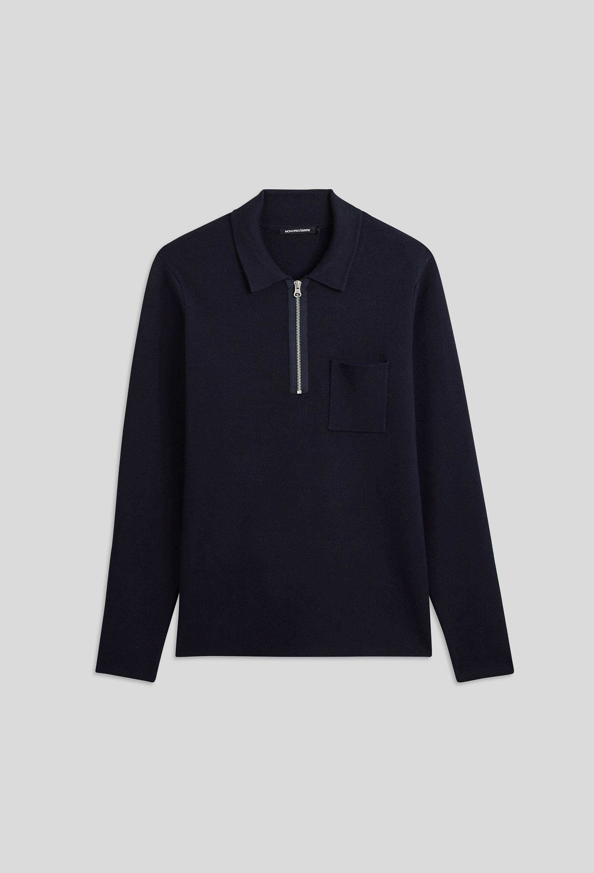 Pull col polo zipp&eacute;, Bleu fonc&eacute;, large image number 2