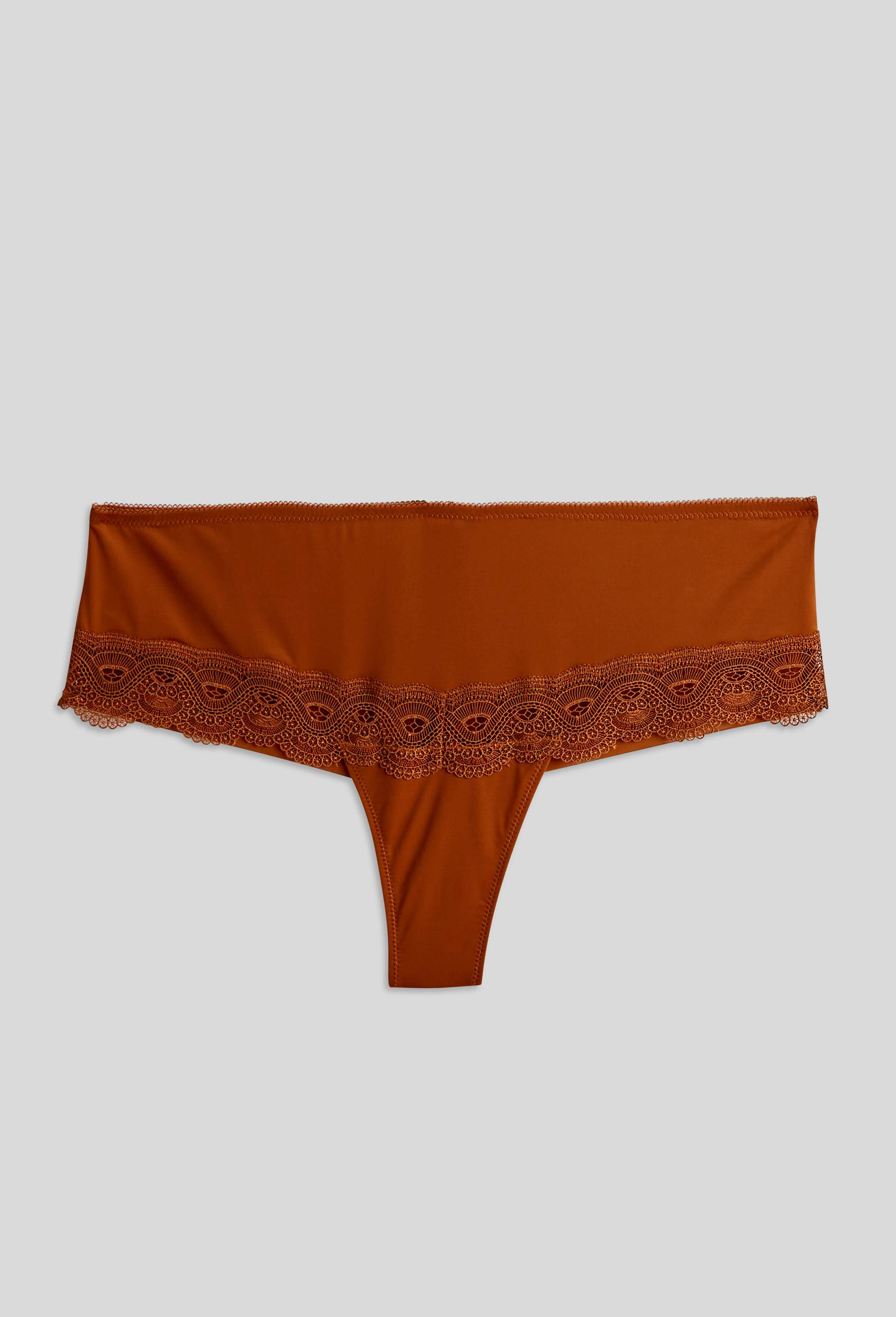 Tanga PIPA en microfibre et guipure, Oeko-Tex, Brun clair, large image number 0