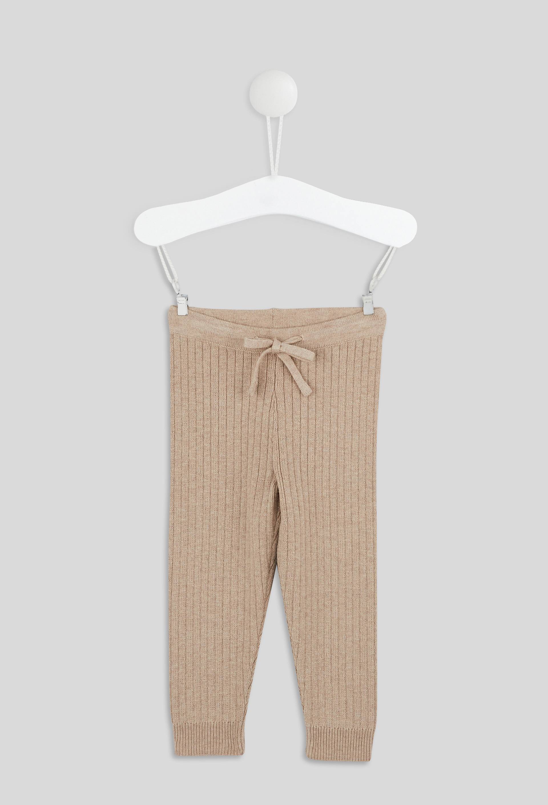 Legging côtelé uni en tricot, Ecru, swatch image