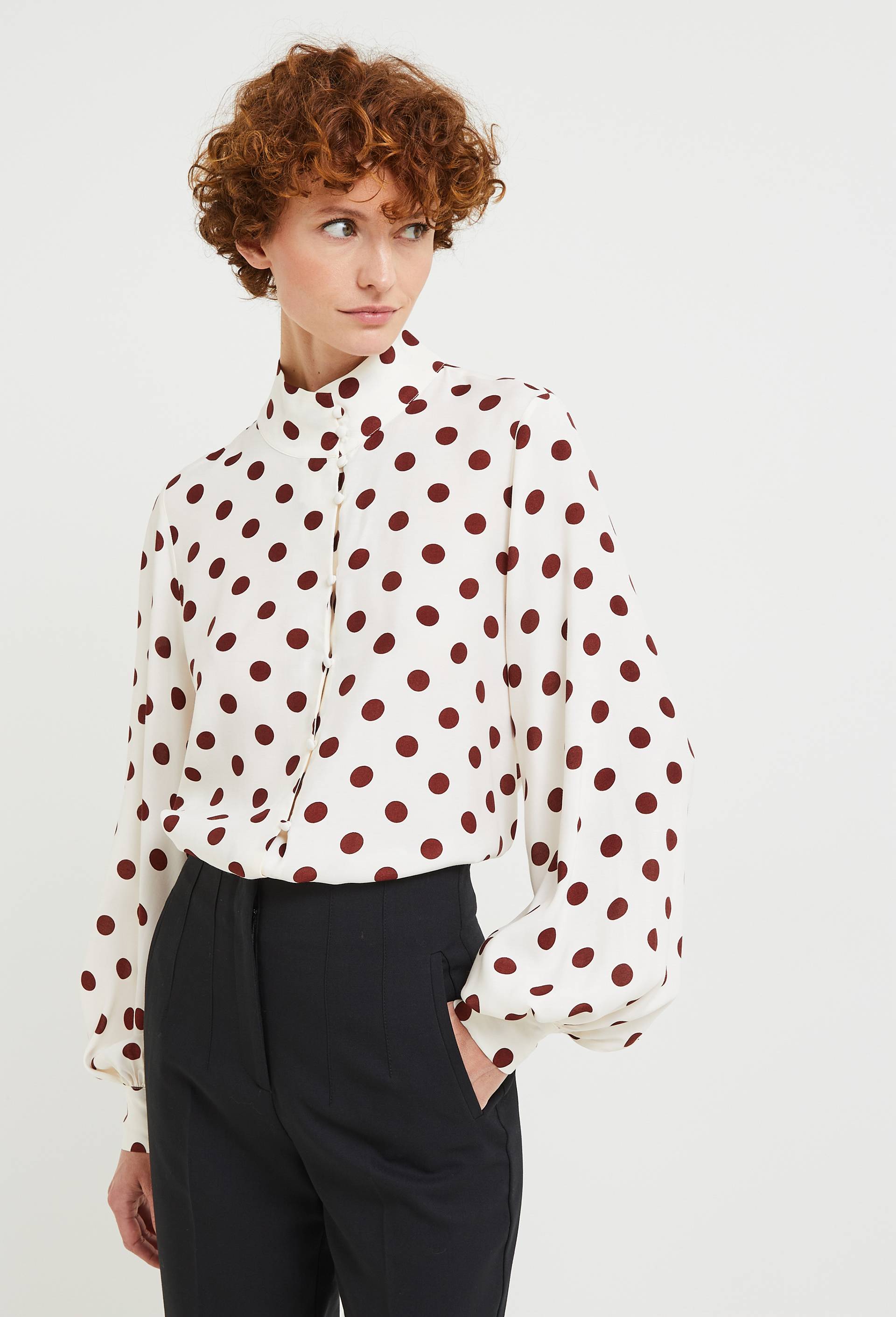 Blouse imprimé pois, certifié EcoVero, Ecru, large image number 1