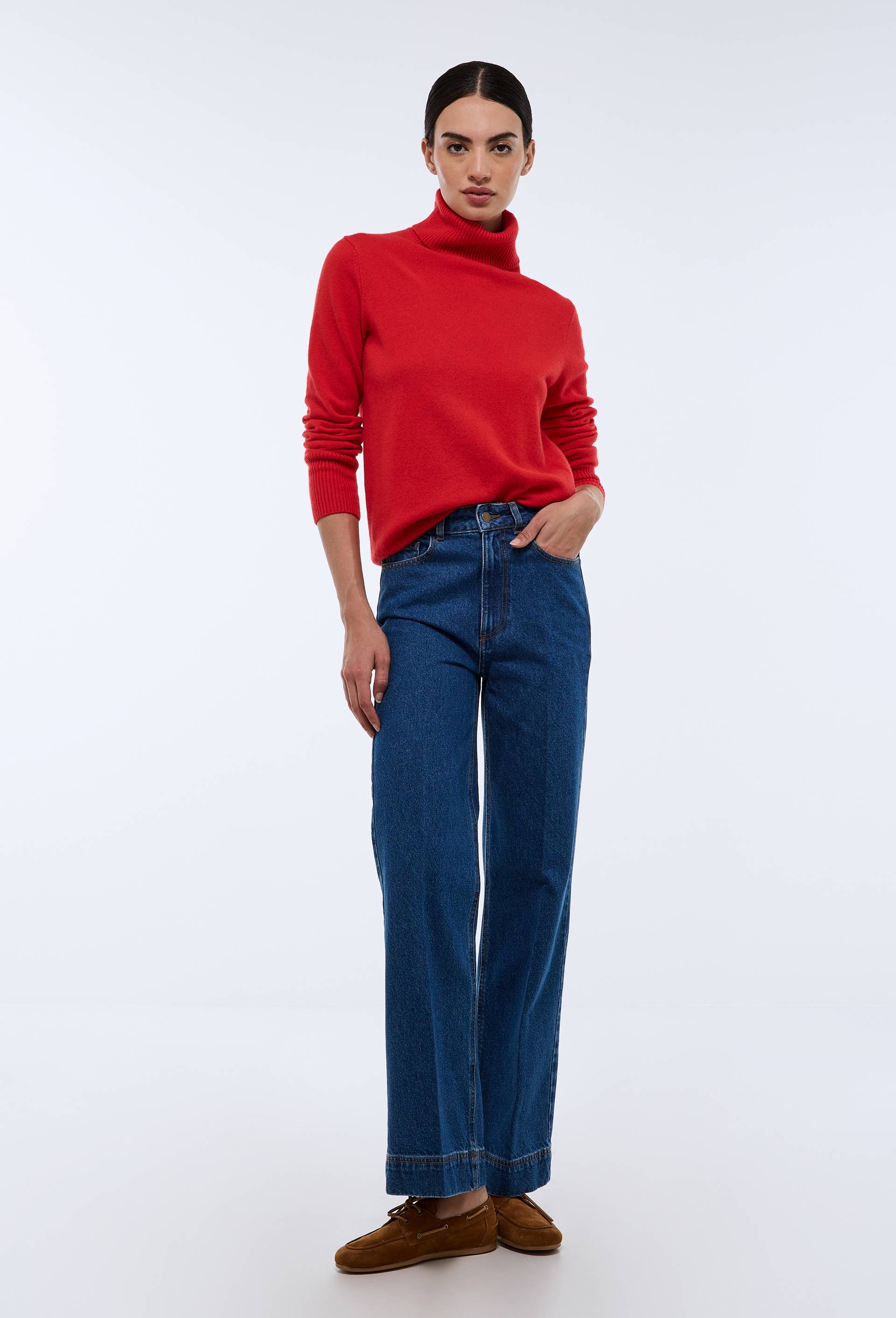 Jean taille haute large, Bleu foncé, swatch image