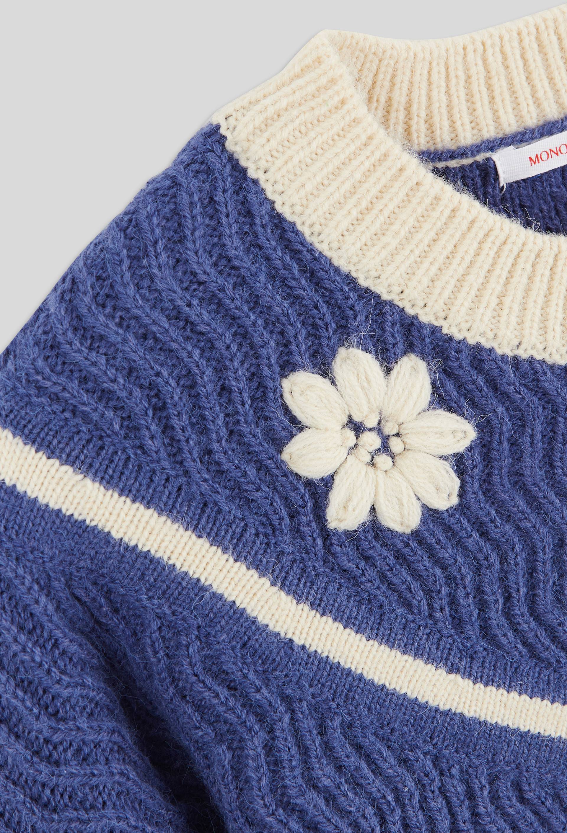 Pull fleurs brodées, certifié OEKO-TEX, Bleu, large image number 2