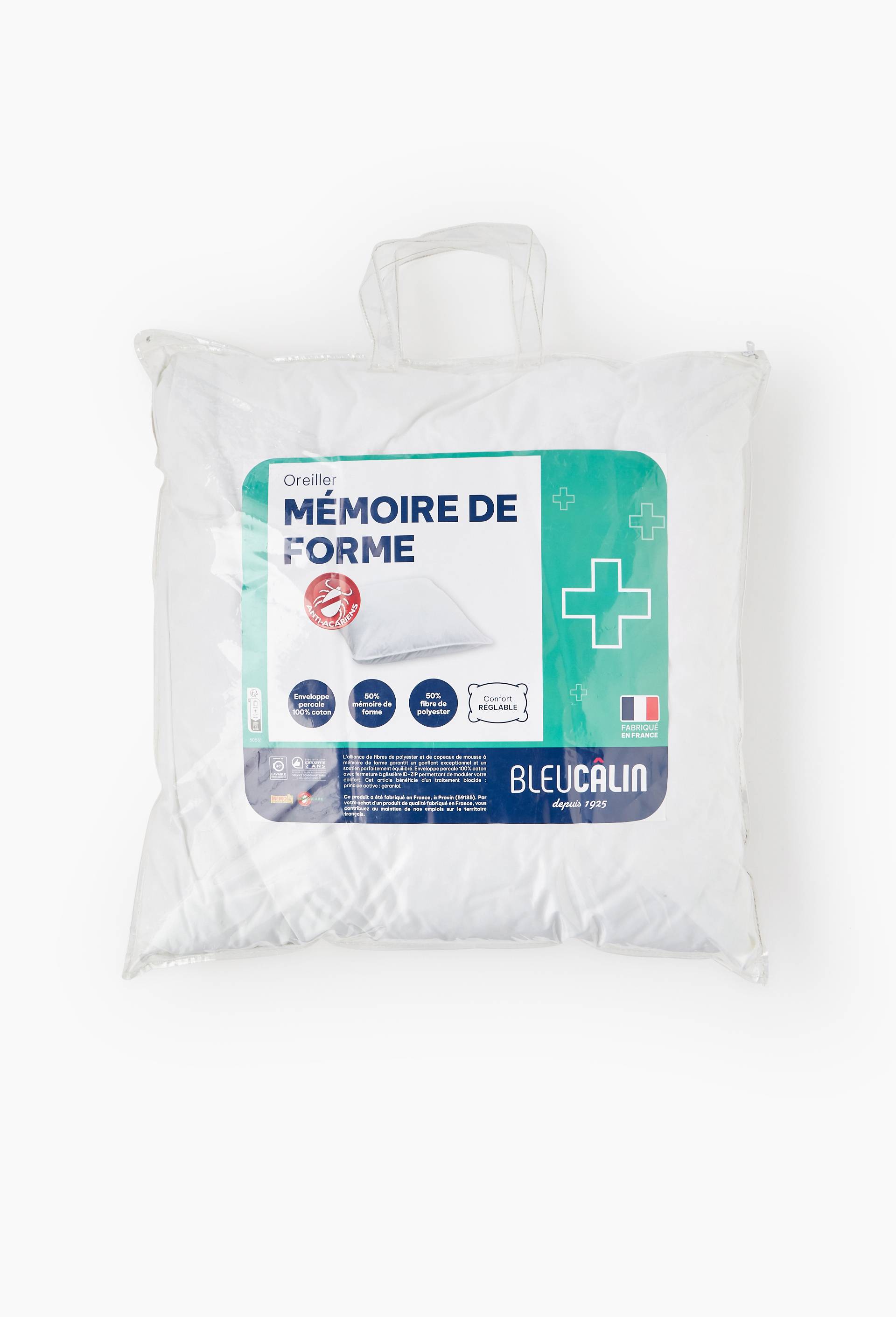 Oreiller carre mémoire de forme anti acariens 60x60cm, Blanc, large image number 1