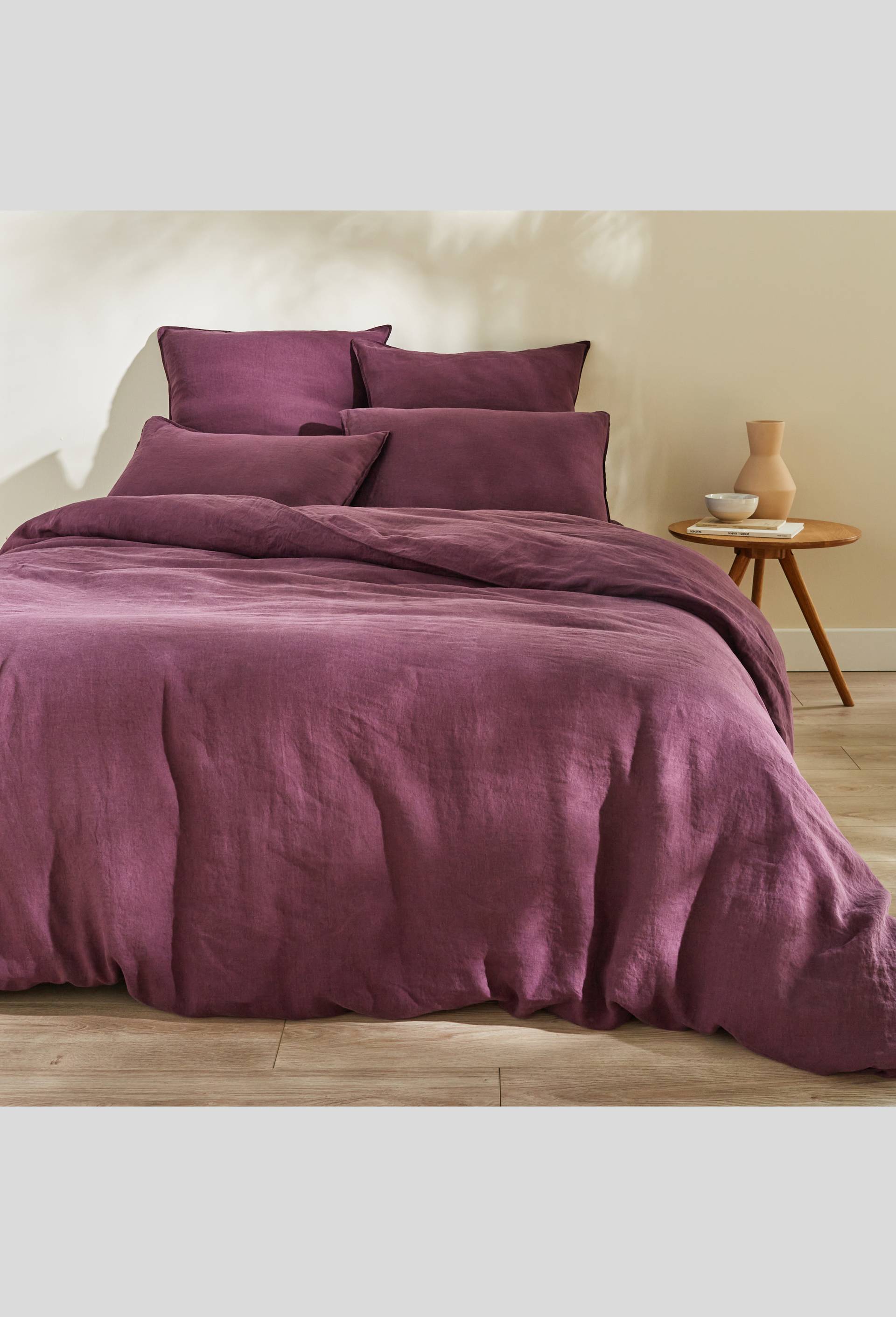 Drap housse 140x190cm, 100% lin, OEKOTEX, exclusivité web, Rouge foncé, large image number 2