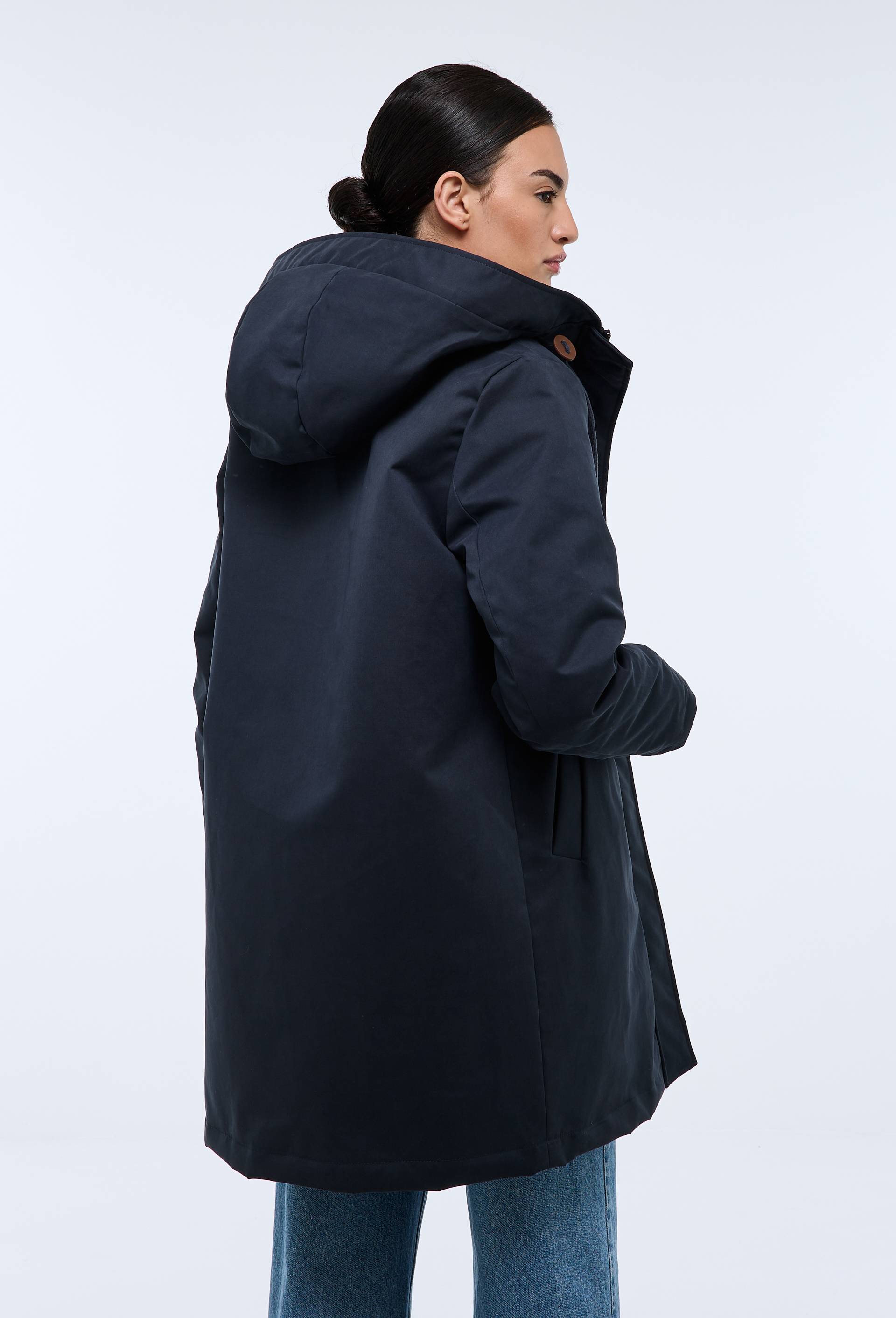 Parka à capuche avec fausse fourrure, Bleu foncé, large image number 1