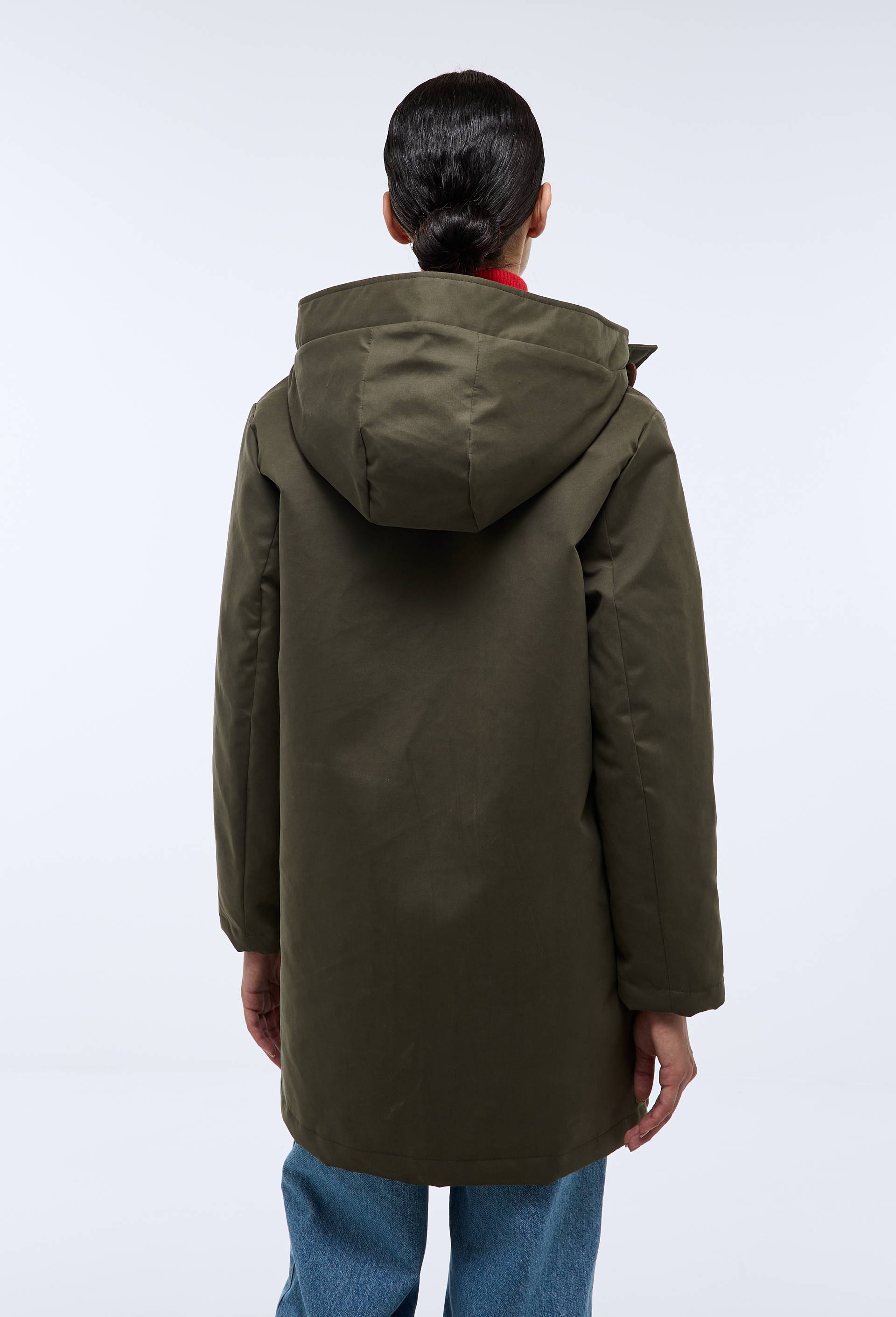 Parka à capuche avec fausse fourrure, Vert foncé, large image number 1