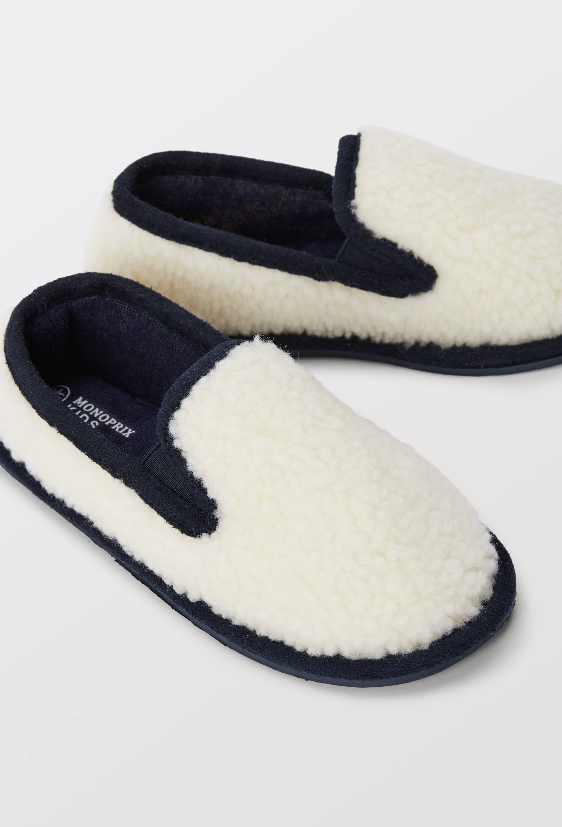 Chaussons mocassins bicolore effet sherpa, Ecru, large image number 5.0