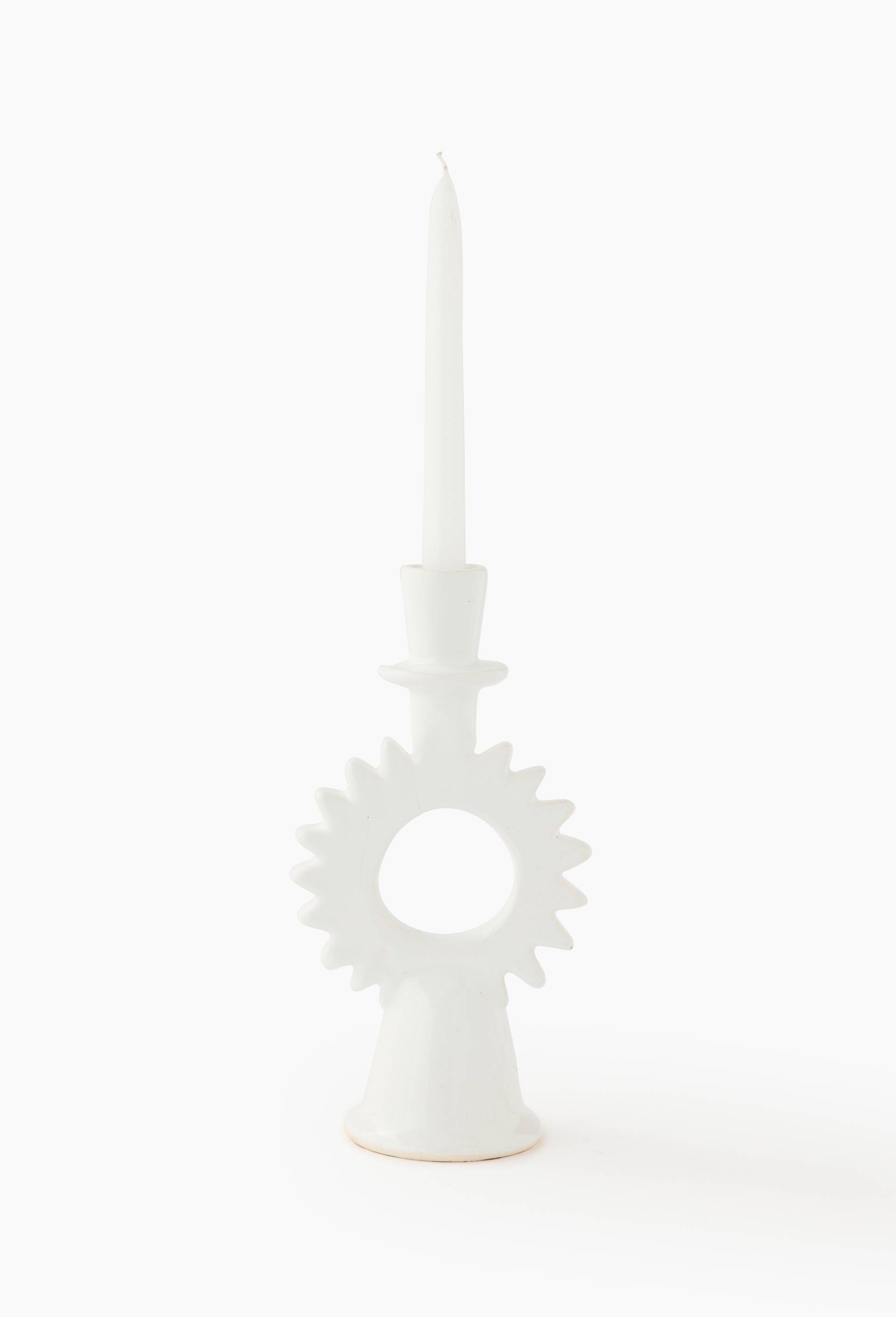 Bougeoir soleil en terre cuite, H32cm, Fabriqu&eacute; au Maroc, Blanc, large image number 0.0