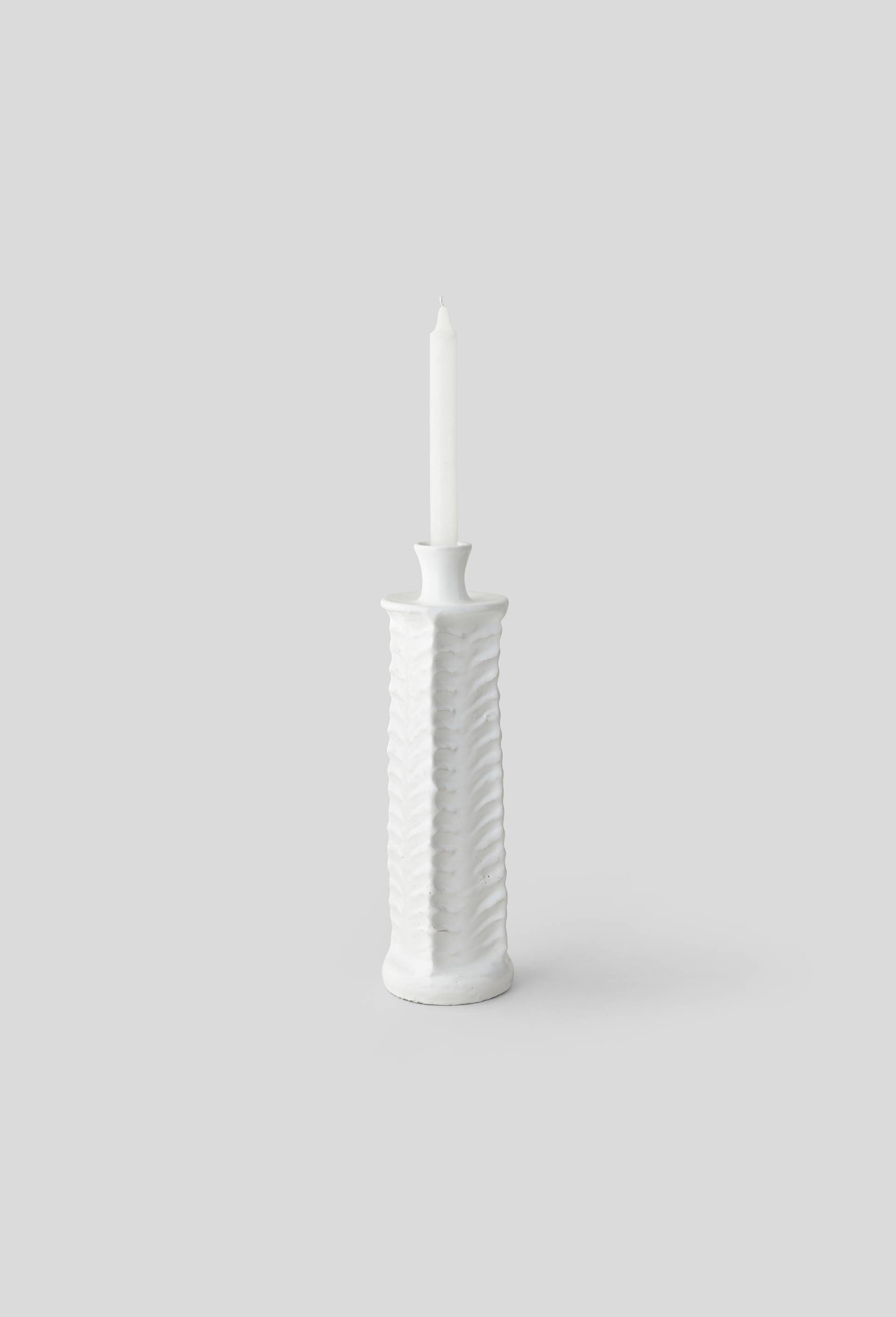 Bougeoir haut et droit en terre cuite de Tamegroute, H30cm, Made in Maroc, Blanc, large image number 0.0