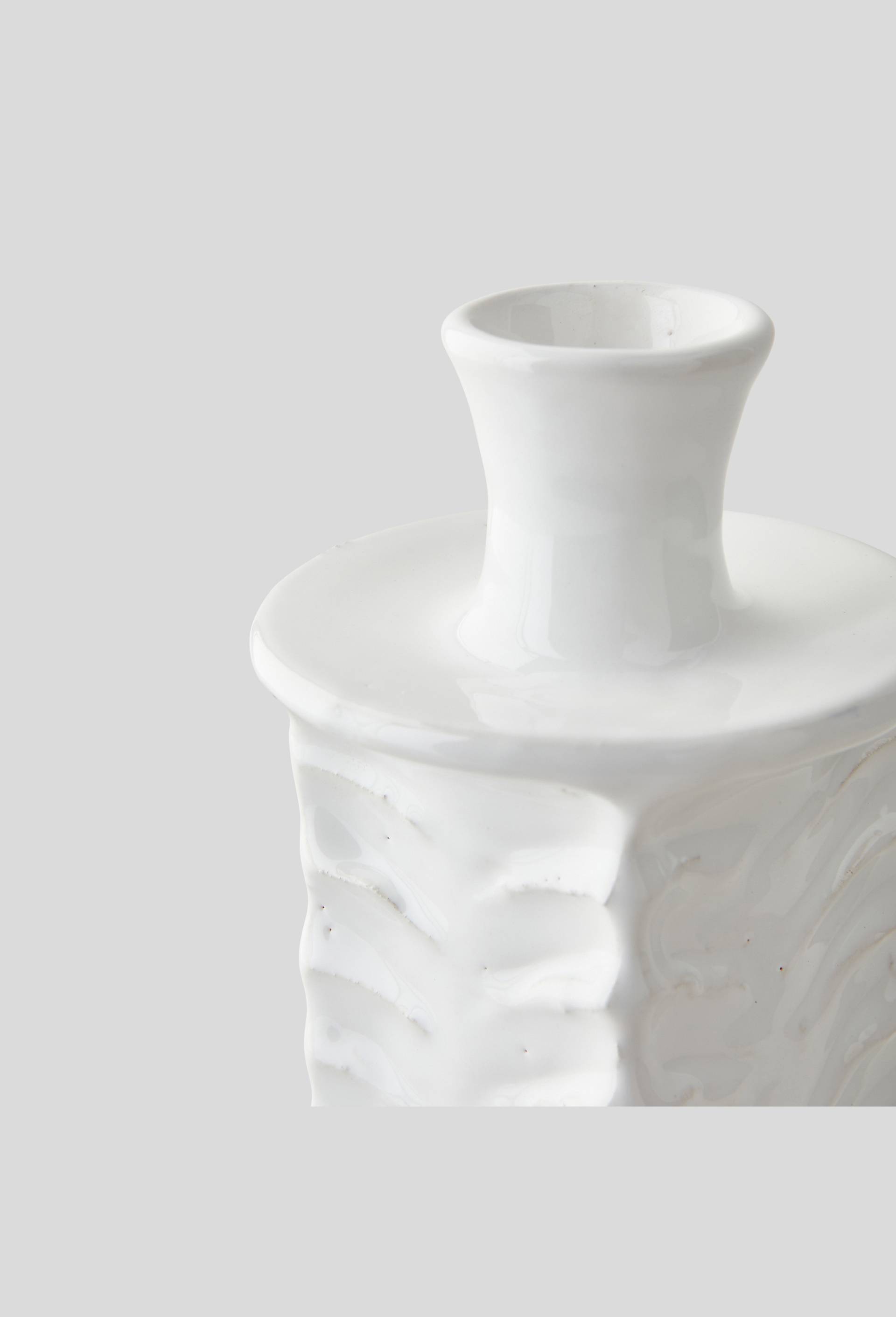 Bougeoir haut et droit en terre cuite de Tamegroute, H30cm, Made in Maroc, Blanc, large image number 1.0