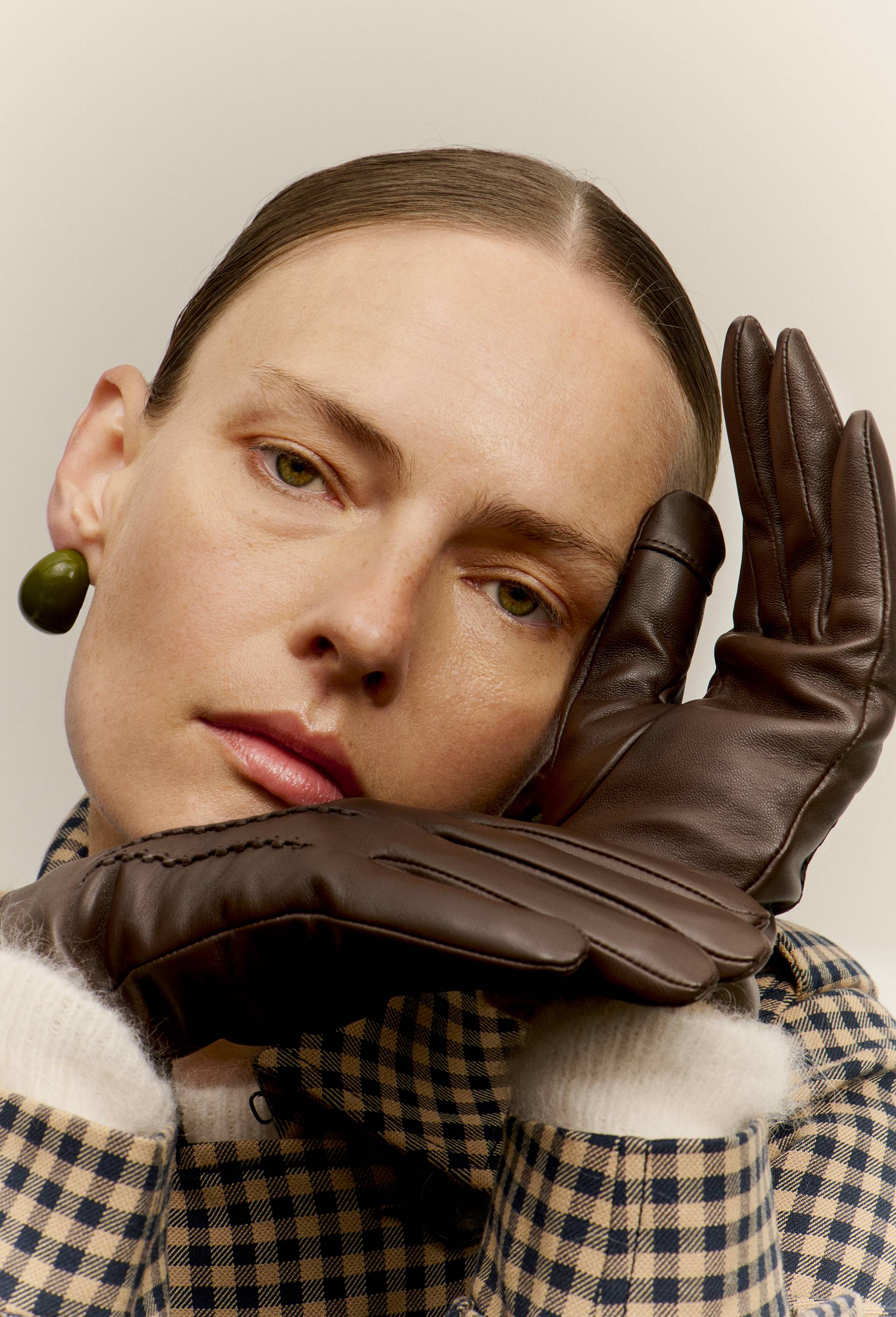 Gants tactiles en cuir, Brun, large image number 0
