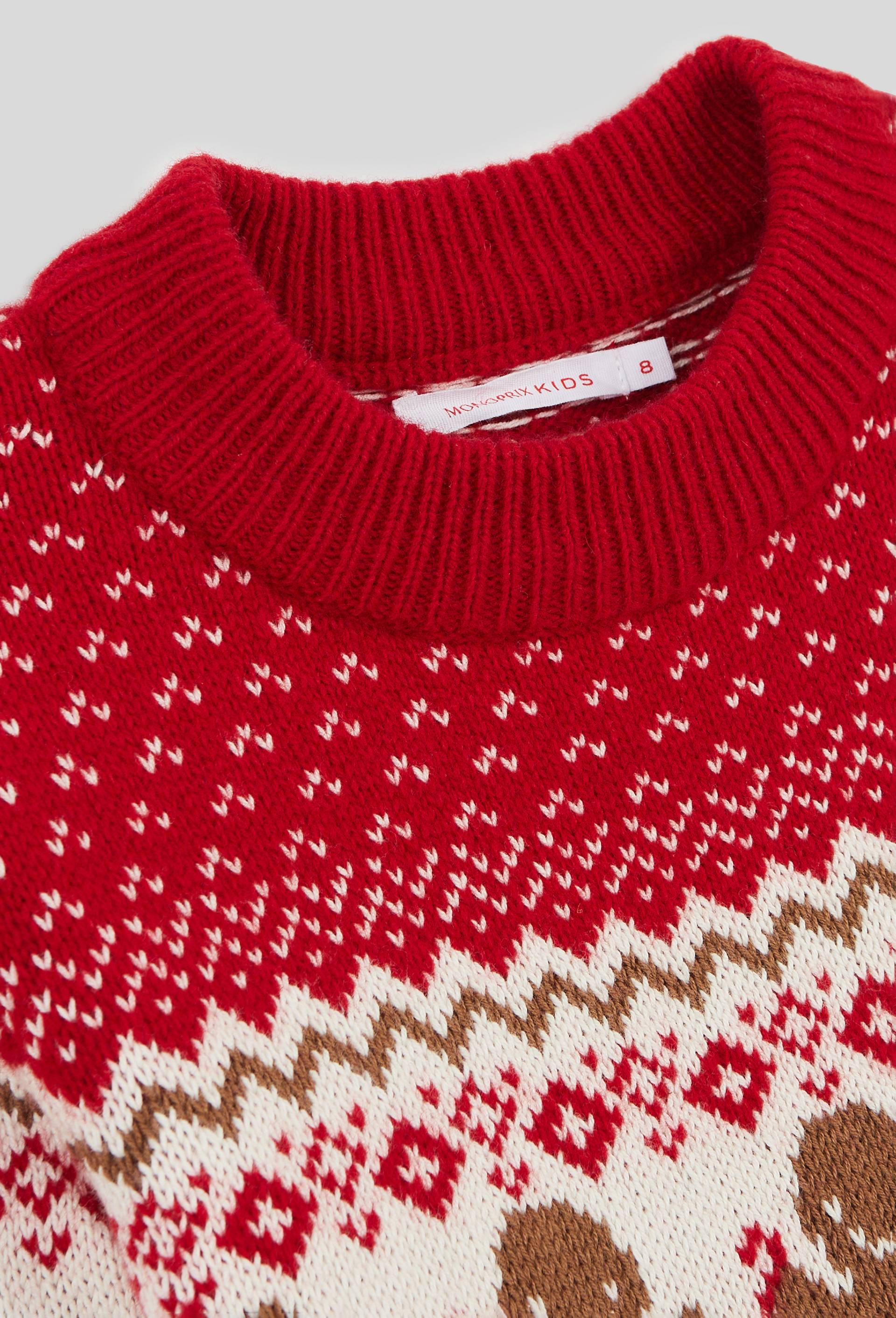 Pull jacquard col rond avec motifs bonhommes pain d'&eacute;pice contenant de la laine, Rouge, large image number 2