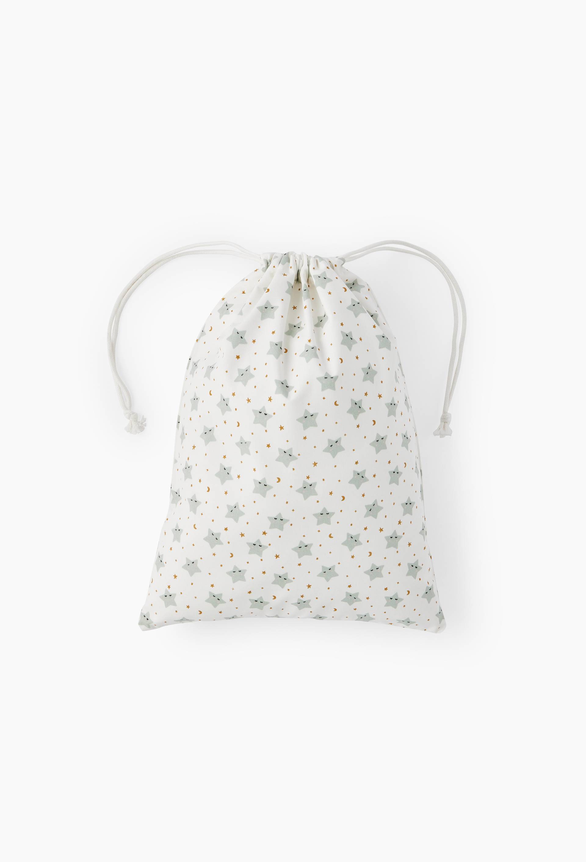 Sac range pyjama imprimé étoile, 30x40cm, coton bio, Vert clair, large image number 0.0