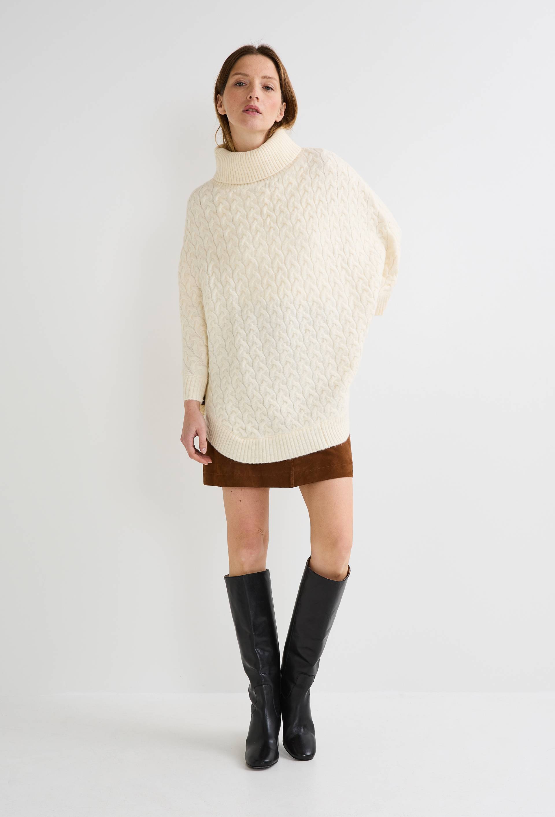 Poncho contenant de la laine, Ecru, large image number 0